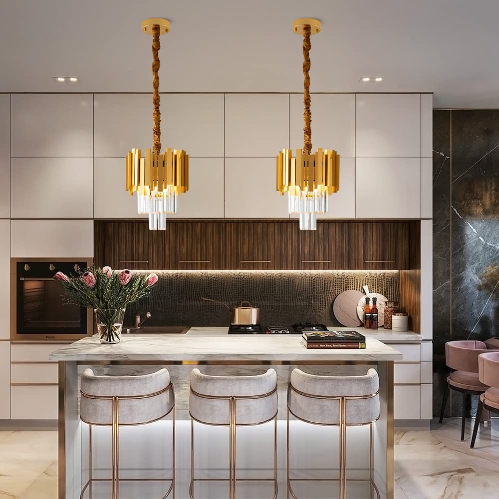 Modern Crystal Gold Pendant Light Fixtures for Kitchen Island Luxury Gold Chandelier Perfect for Dining Room, Bedroom, Kitchen, Living Room