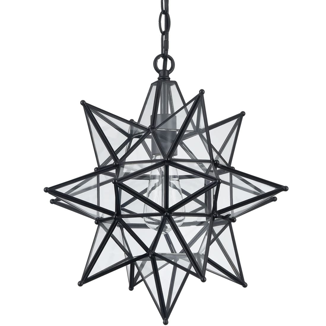 Moravian Star Pendant Light 20-Inch Large Hanging Ceiling Light Modern Gold Finish with Seeded Glass Adjustable Chain