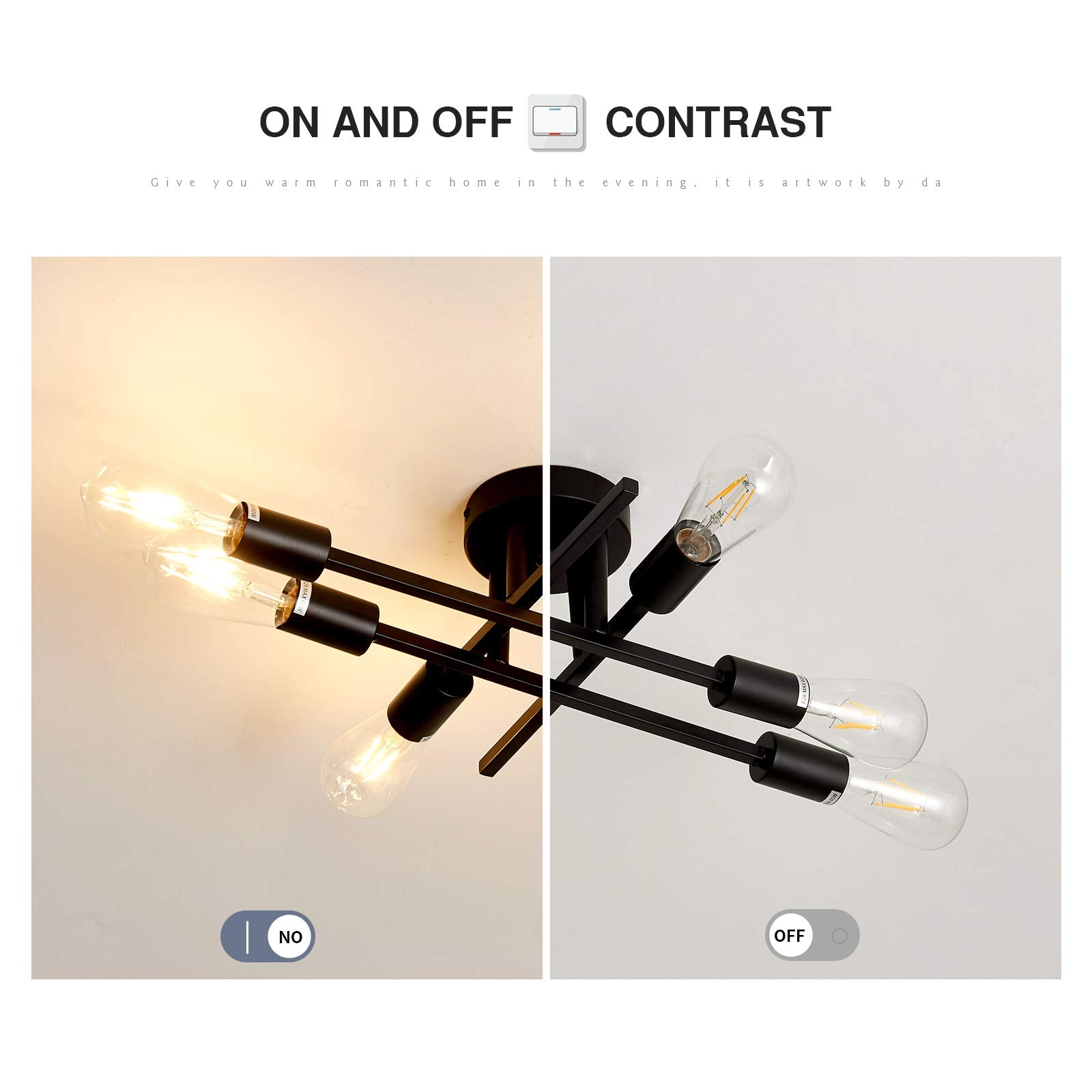 4-Light Semi Flush Mount Ceiling Light Fixture 2 Pack Ceiling Light Matte Black with E26 Base Modern Ceiling Light for Porch Bedroom Hallway Kitchen Farmhouse