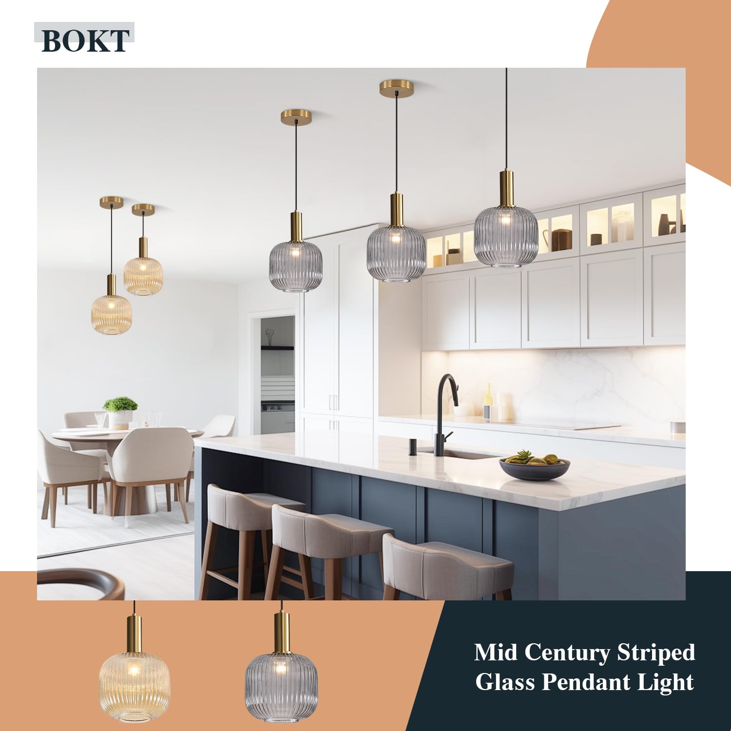 BOKT Modern Smokey Gray Glass Globe Pendant Light Adjustable 3-Light Cluster Pendant Lights Open Glass Kitchen Island Pendant Chandelier Vintage Multi Light Pendant Lighting Cluster Chandeliers