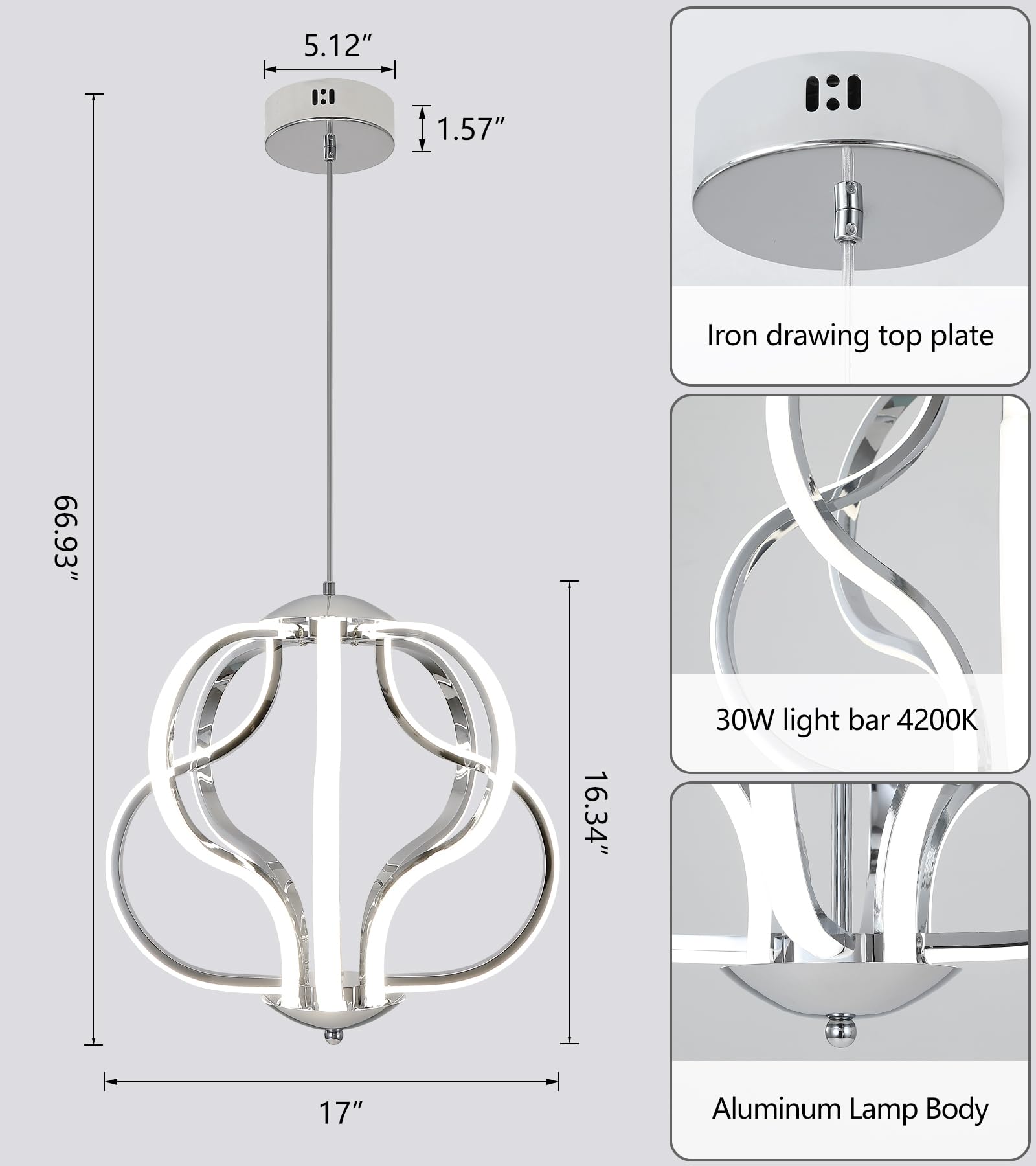 Modern Led Chandelier,Chrome Hanging Pendant Lights for Dining Room Foyer Entryway Kitchen Living Room 8 Lights