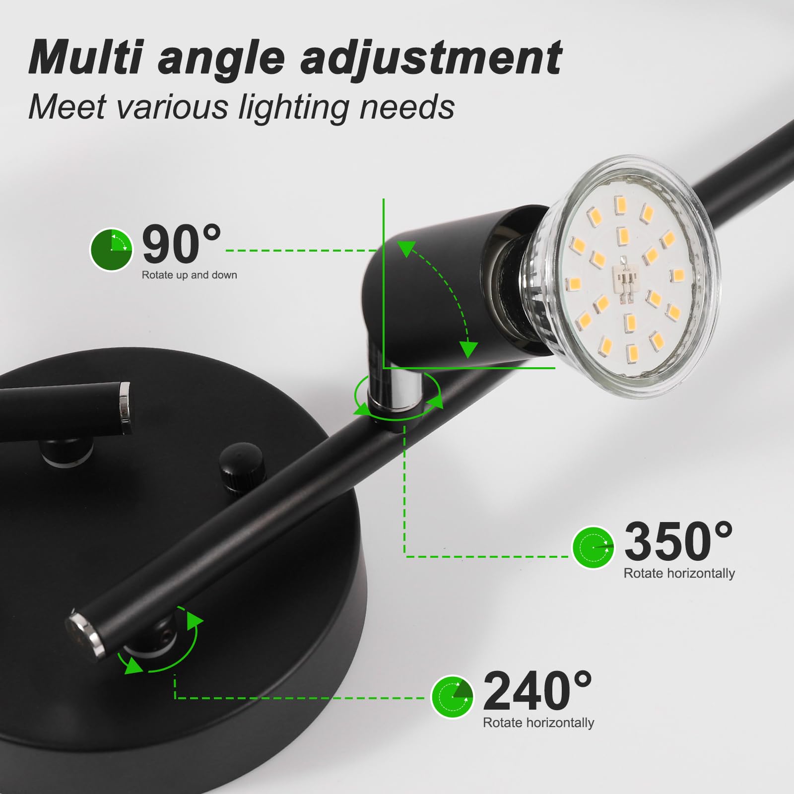 4 LED Light Matte Black Track Lighting Kit, Ceiling Spot Lighting with Adjustable Light Heads & Foldable Light Arms GU10 Socket (Bulbs Not Included)