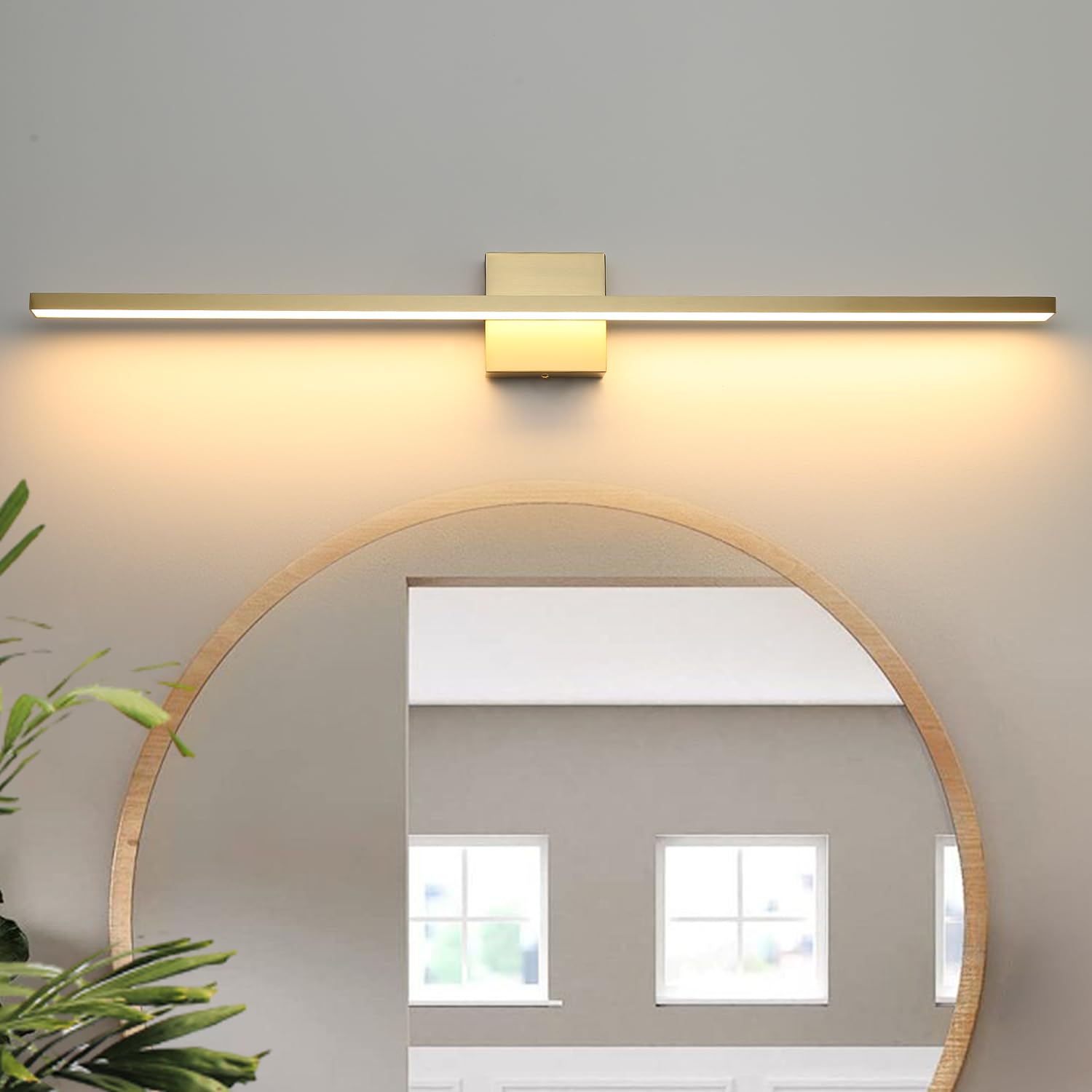 Gold Bathroom Light Fixtures Over Mirror, 20 Inch Brushed Brass Bathroom Vanity Light, LED Modern Wall Sconce 3000K Bar Vanity Lights for Bathroom Mirror Cabinets Bedroom