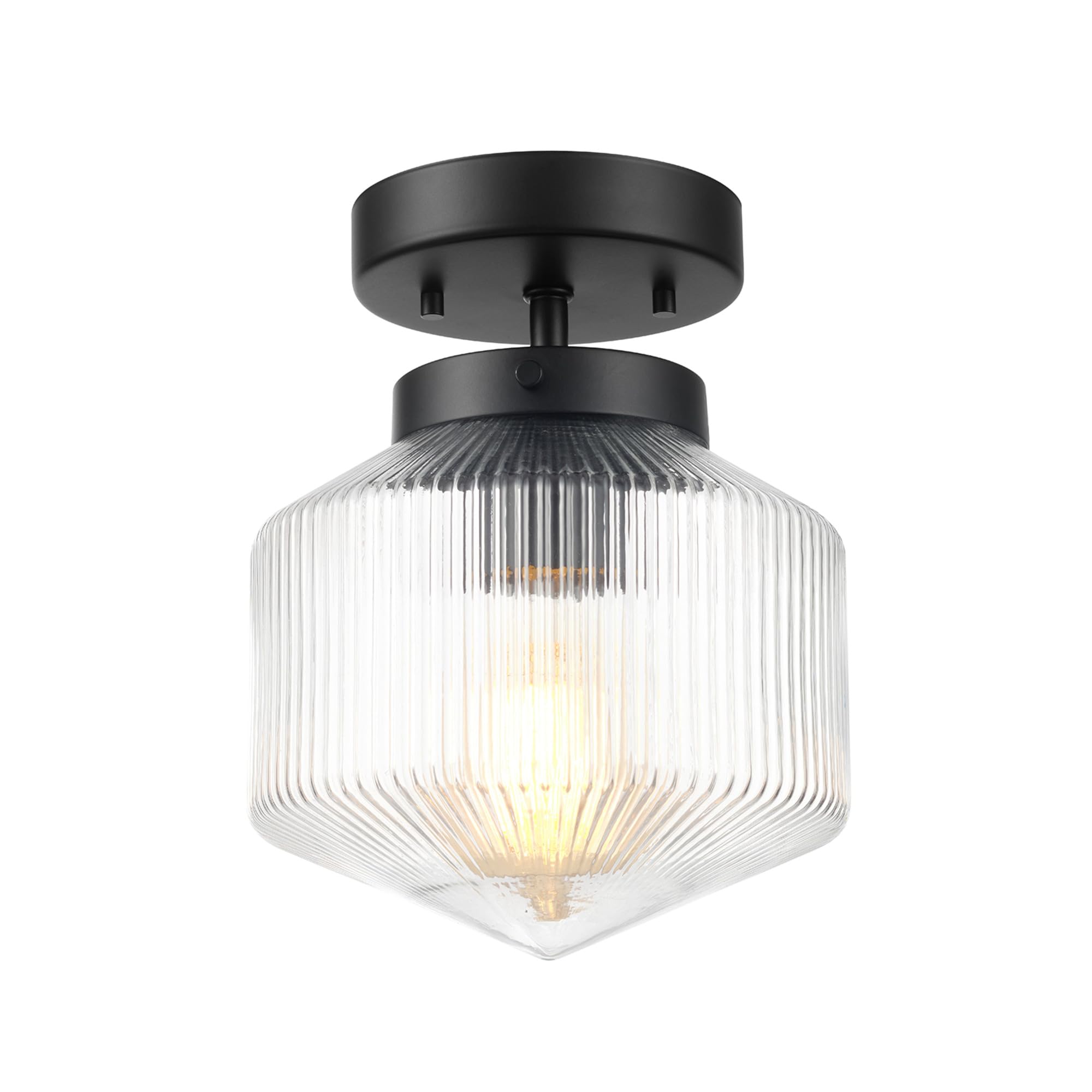 1-Light Semi-Flush Mount Ceiling Lighting, Matte Brass, Clear Glass Shade, Bulb Not Included