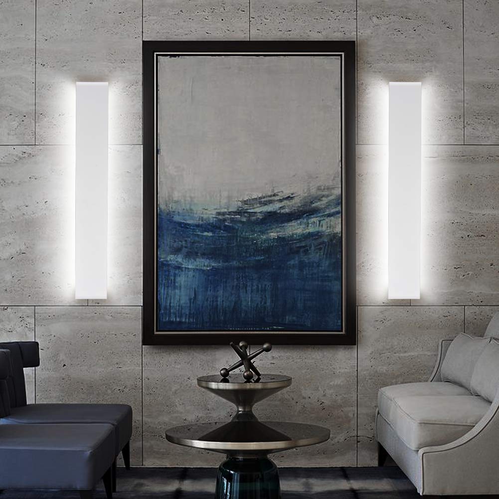 15.7in LED Modern Matte Black Wall Sconce 2-Pack Aluminum Indoor LED Up and Down Modern Bathroom Wall Lighting Fixtures 14W Warm White Light 3000K