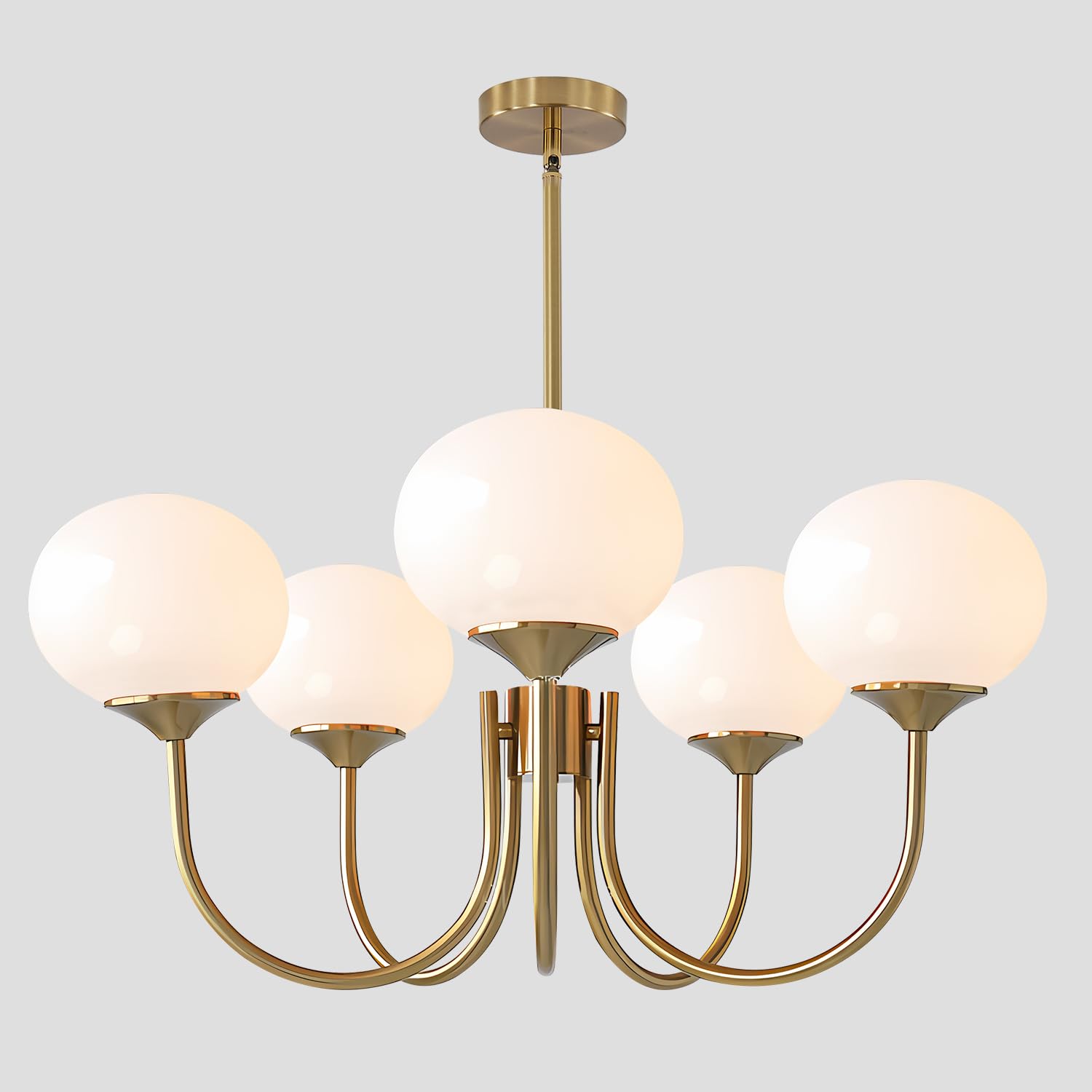 5-Light Modern Globe Sputnik Chandelier Mid Century Large Glass Gold Sputnik Pendant Lights Kitchen Island Vintage Milk Glass Dining Room Chandelier Brushed Brass Hanging Light Fixture