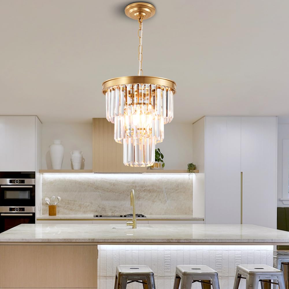 Modern Crystal Gold Pendant Light Fixtures for Kitchen Island Luxury Gold Chandelier Perfect for Dining Room, Bedroom, Kitchen, Living Room