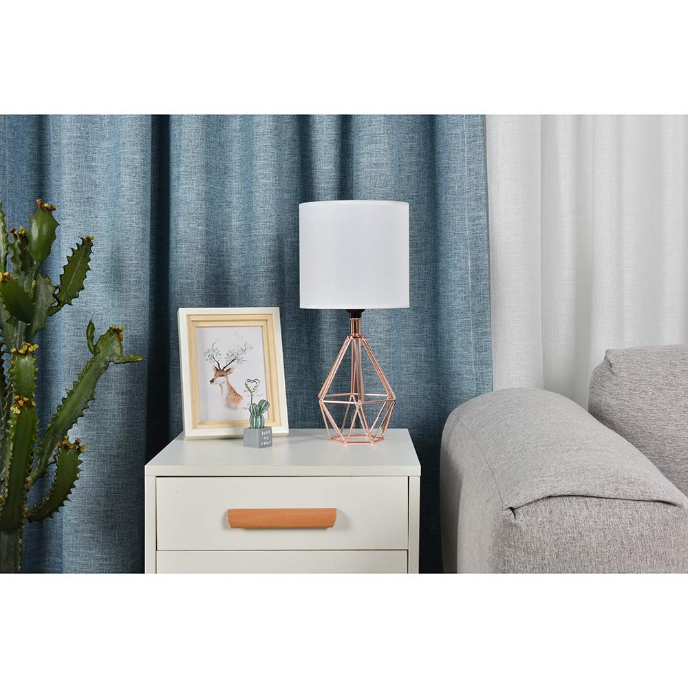 Gold Modern Hollow Out Base Bedroom Small Table Lamp,Bedside Nightstand Lamp with Geometric Metal Base White Fabric Shade,Cute Desk Lamp for Kids Living Room