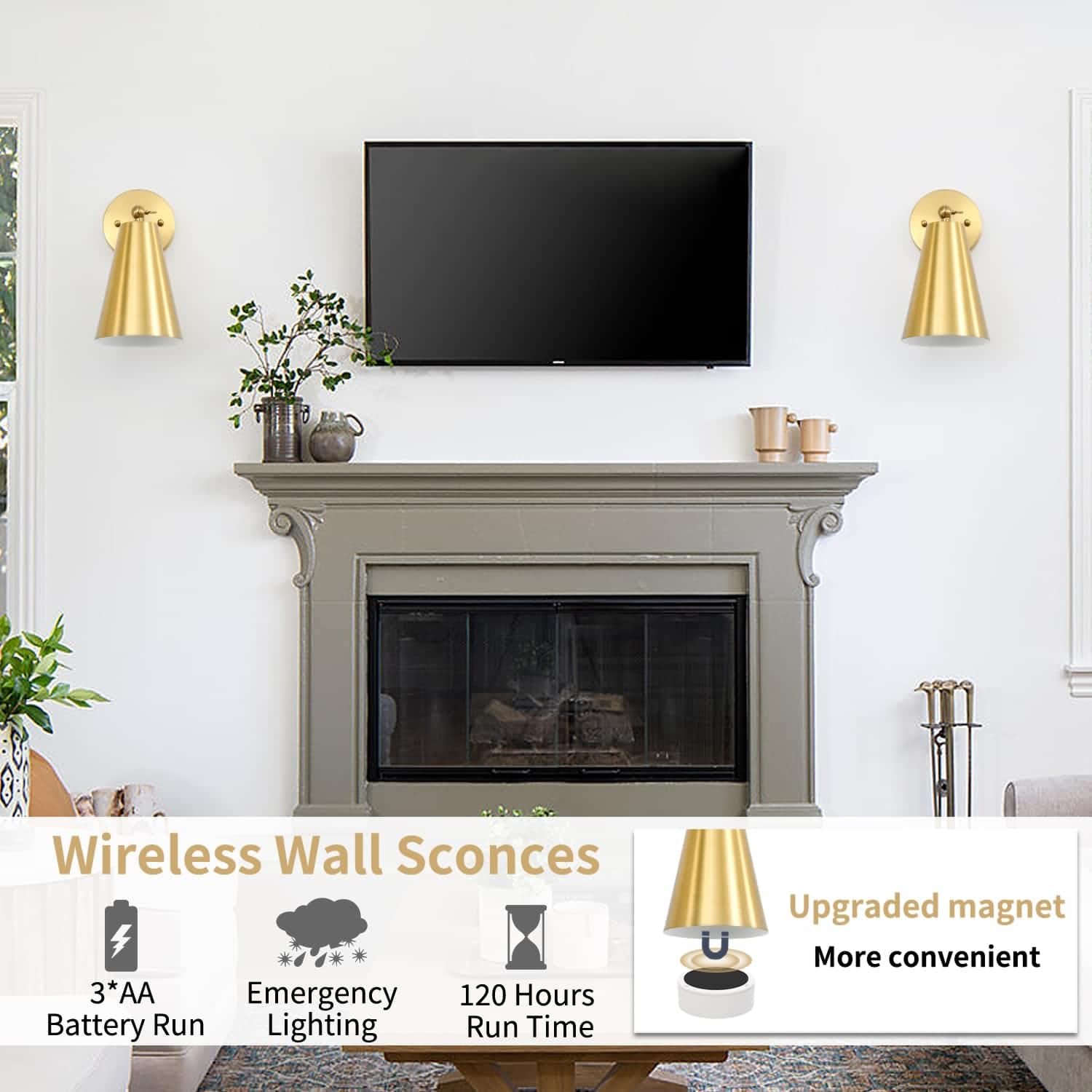 Wood Battery Operated Wall Sconce, IR Remote Control Battery Operated Sconces, Matte Black Battery Operated Wall Sconce, Wall Lights Battery Operated for Bedrooms, Living Room