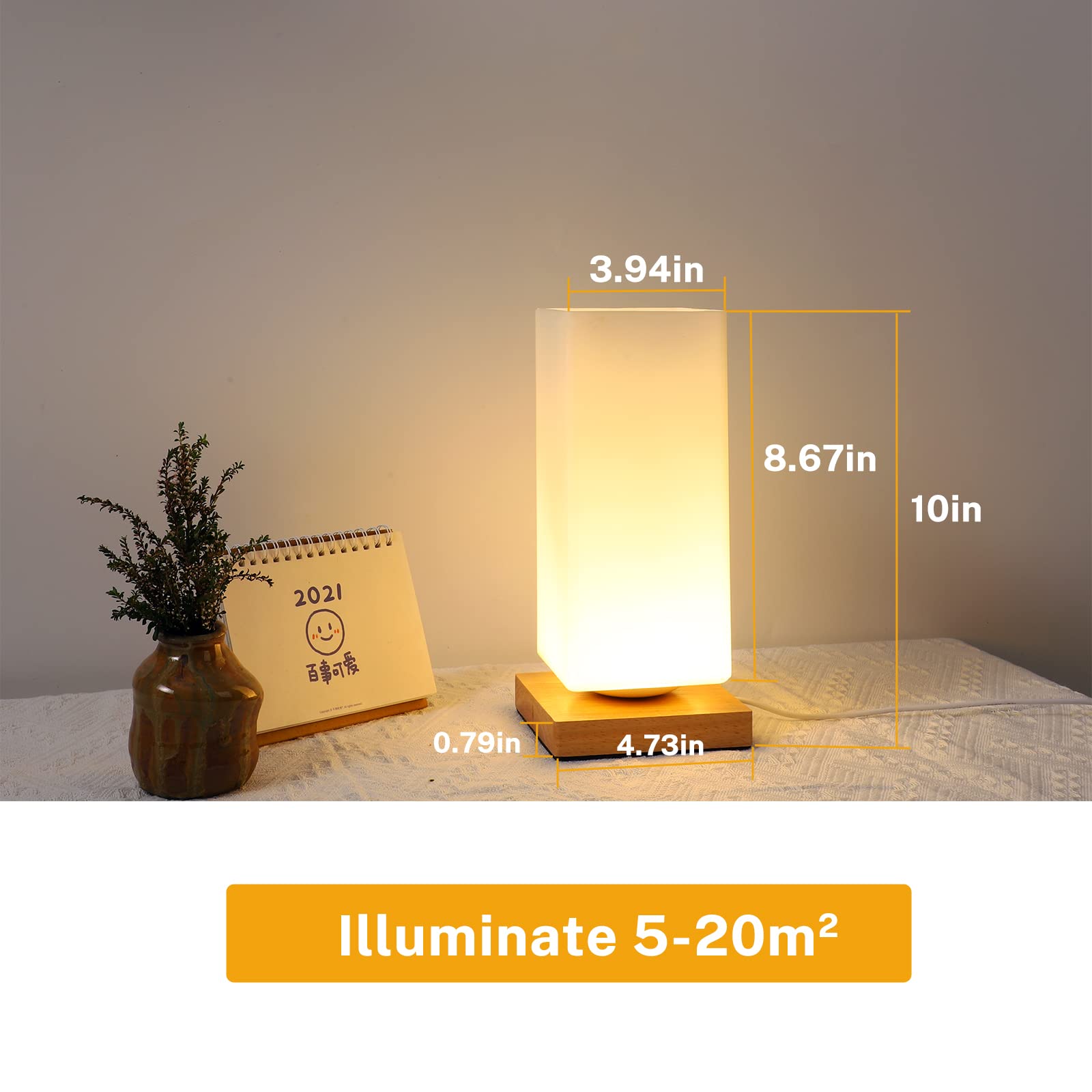 Vase Lamp Table Lamp USB Charge Flower Lamp Vase Table Lamp Dimmable Bedside Lamp Frosted Glass Shade with Wood Base for Bedroom Living Room Office Desk