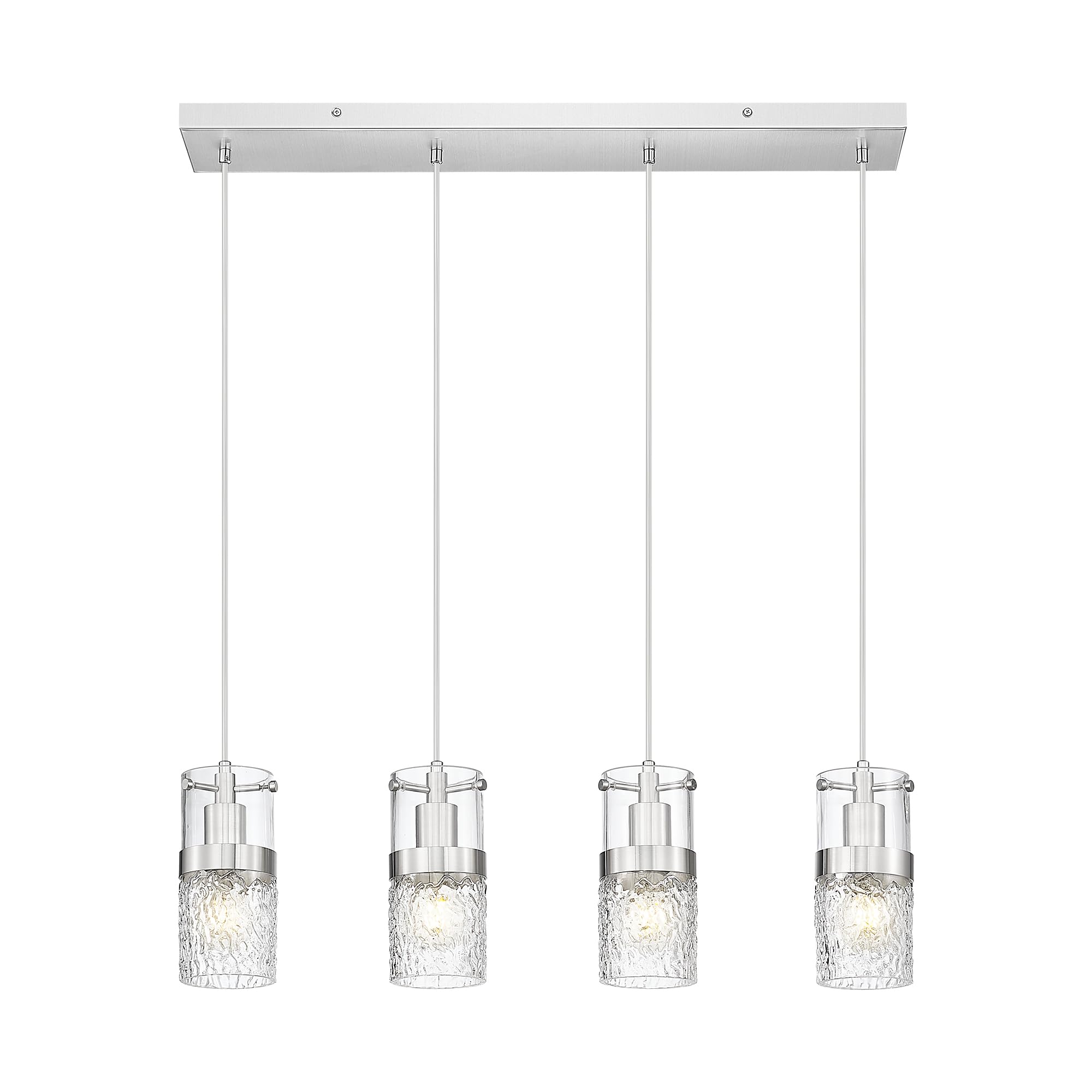 LMS 4-Light Island Lights, Farmhouse Light Fixtures with Hammered Glass Shade, Matte Black Linear Chandelier Pendant Lighting Over Table for Adjustable Height, Kitchen Island, LMS-171BK-4