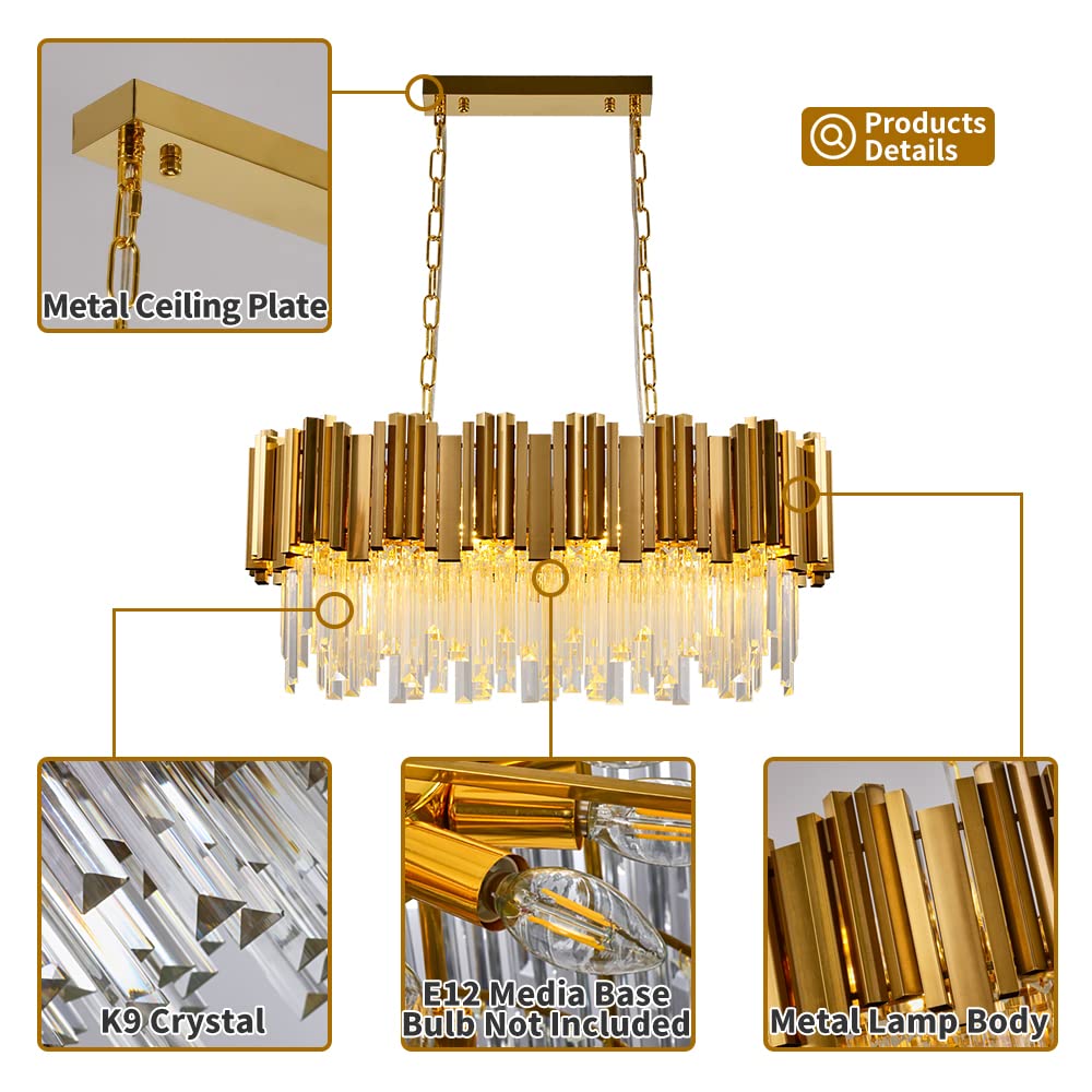 Modern K9 Crystal Pendant Lighting, Round Gold Crystal Chandelier Contemporary Luxury Pendant Ceiling Lighting Fixture for Dining Living Room Kitchen Island, Antique Gold