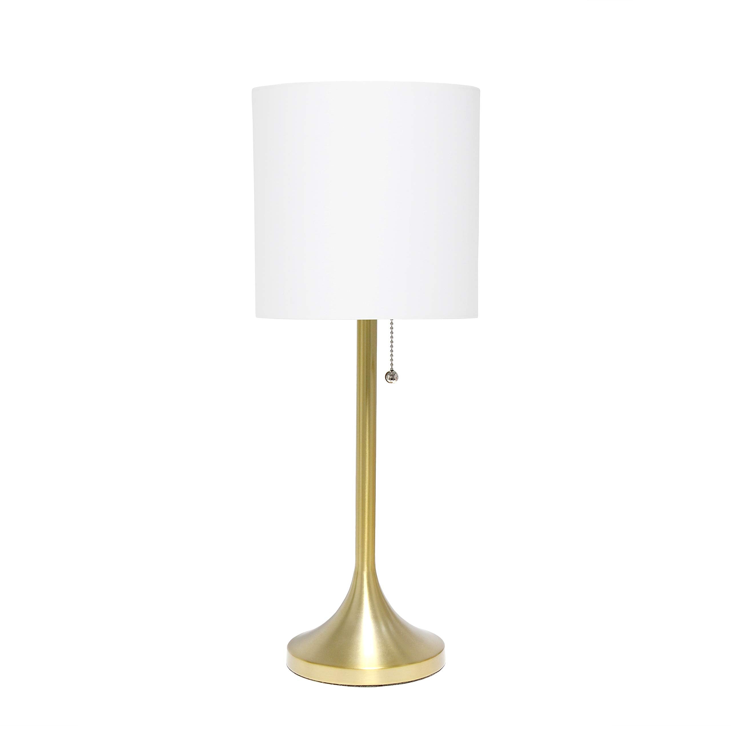 Tapered Fabric Drum Shade Table Lamp, Gold and White, 8 x 8 x 21