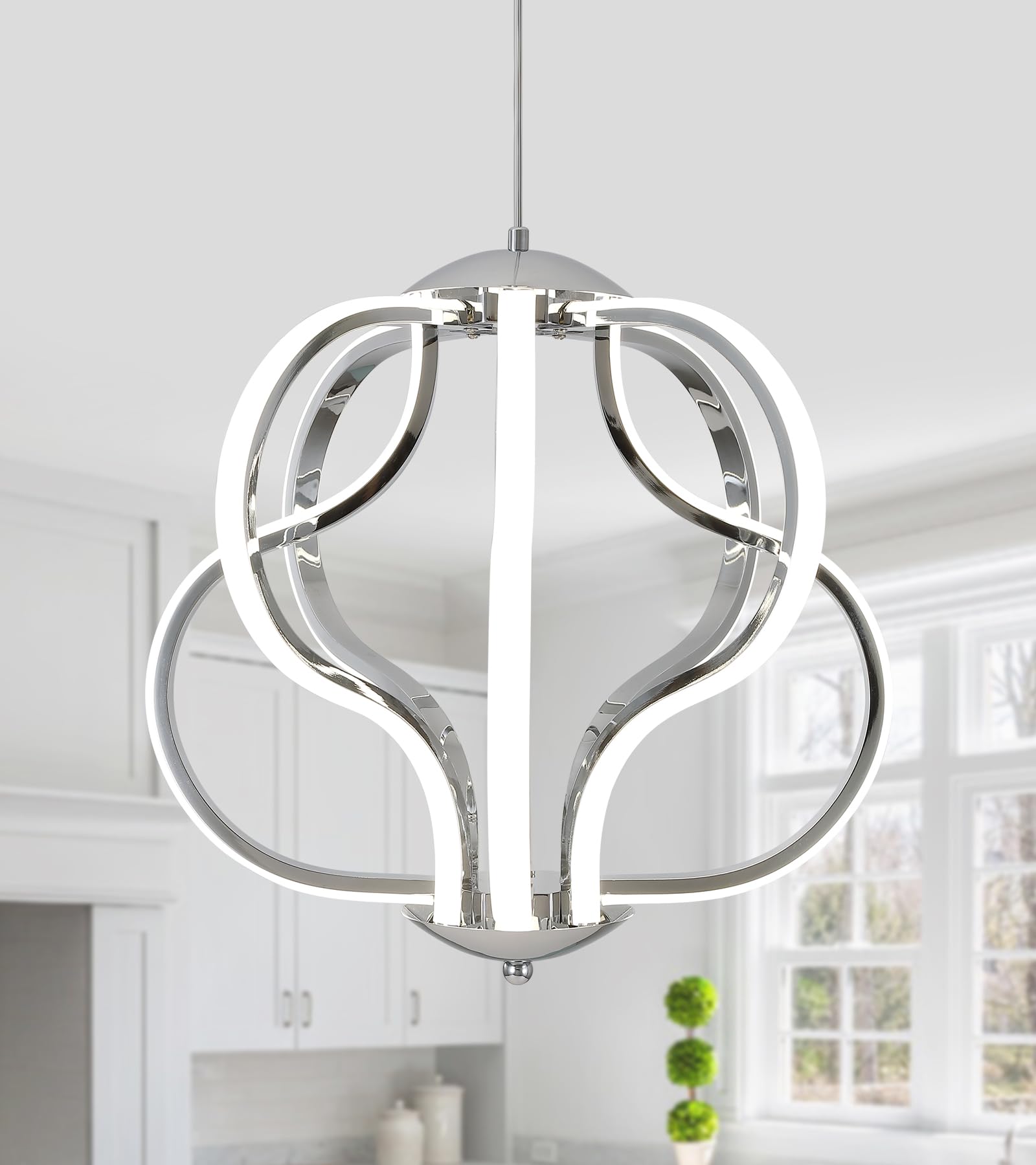 Modern Led Chandelier,Chrome Hanging Pendant Lights for Dining Room Foyer Entryway Kitchen Living Room 8 Lights