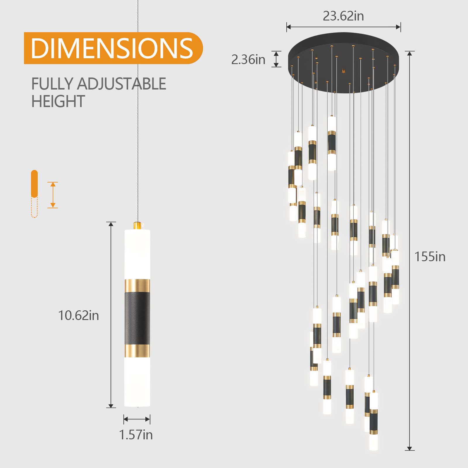 2-Light Modern Kitchen Island Dimmable LED Modern Black Gold Mini Pendant Light, Bedroom Bedside Table Black Small Pendant Light