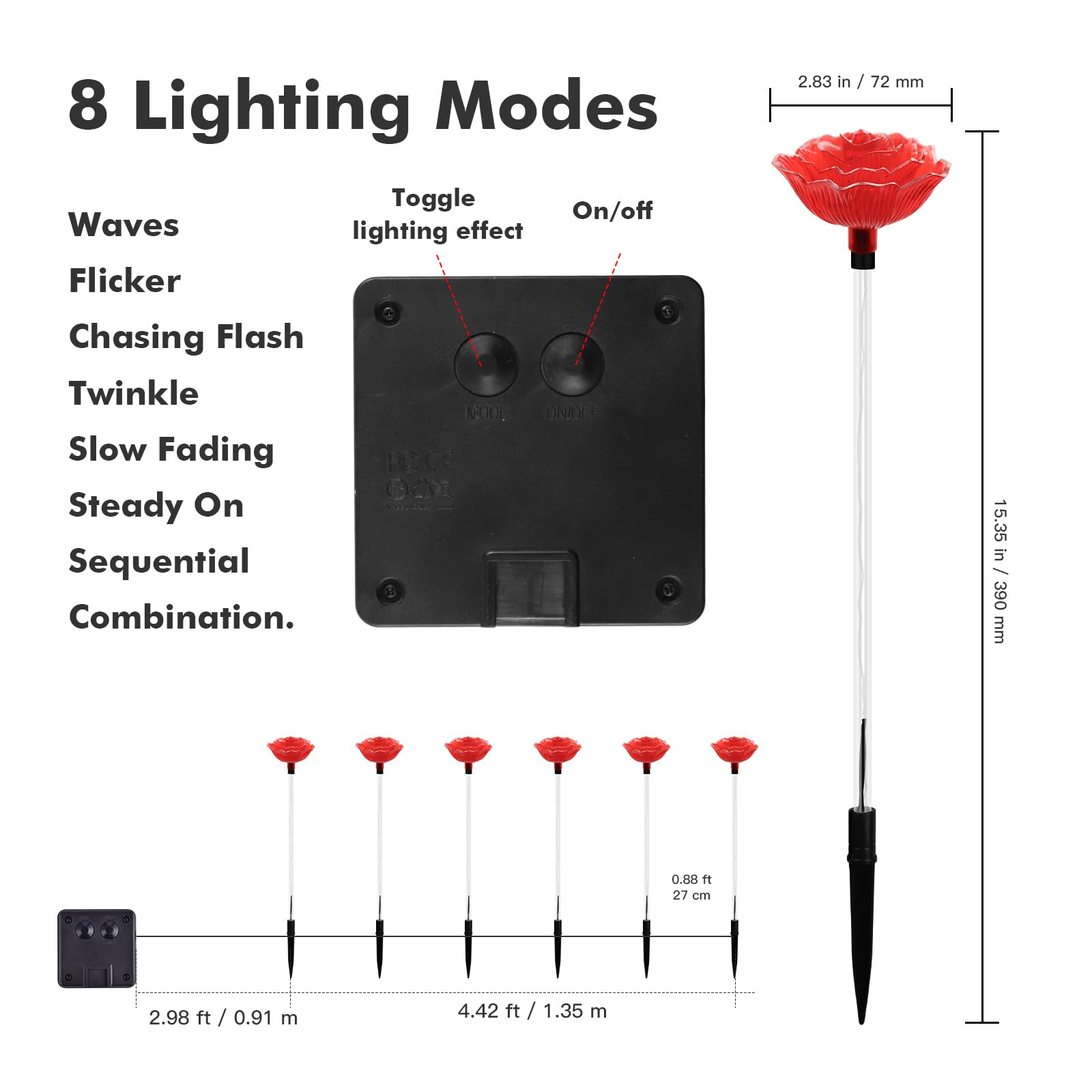 Solar Outdoor Lights,Set of 6 Solar Garden Lights with 6 Red Rose Flower,Waterproof Rose Stake Lights for Garden Yard Pathway Outside Decor