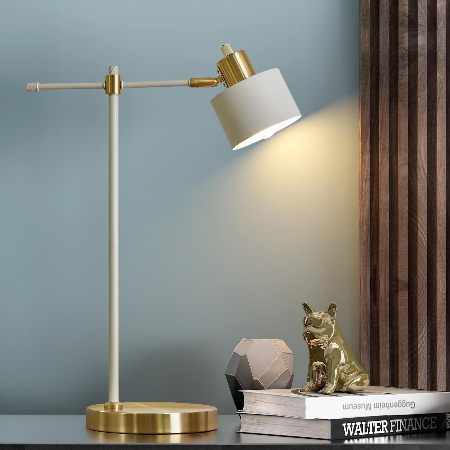 OYEARS 22.2“ Modern Industrial Desk Lamp for Reading LED Metal Table Lamp Light for Office Bedroom Study Room Living Room Nightstand Bedside Lamps Gold and Matte Black Accent Finish (Bulb Included)