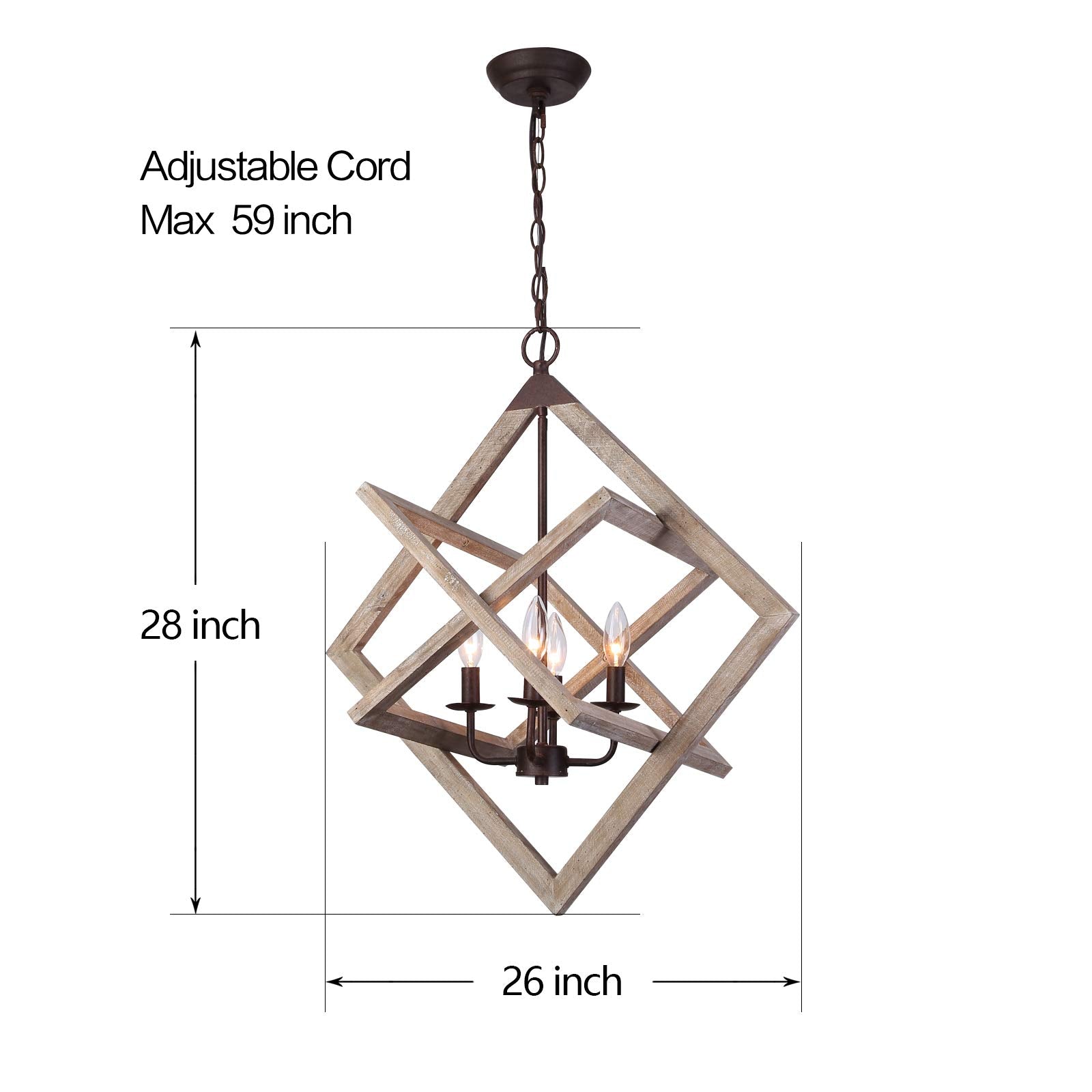 2024 Upgraded Wood Farmhouse Chandeliers for Dining Room, 4-Light Rustic Foyer Geometric Lantern Coastal Pendant Light Fixture, Modern French Country Lighting for Kitchen Island Entryway Bedroom Entry