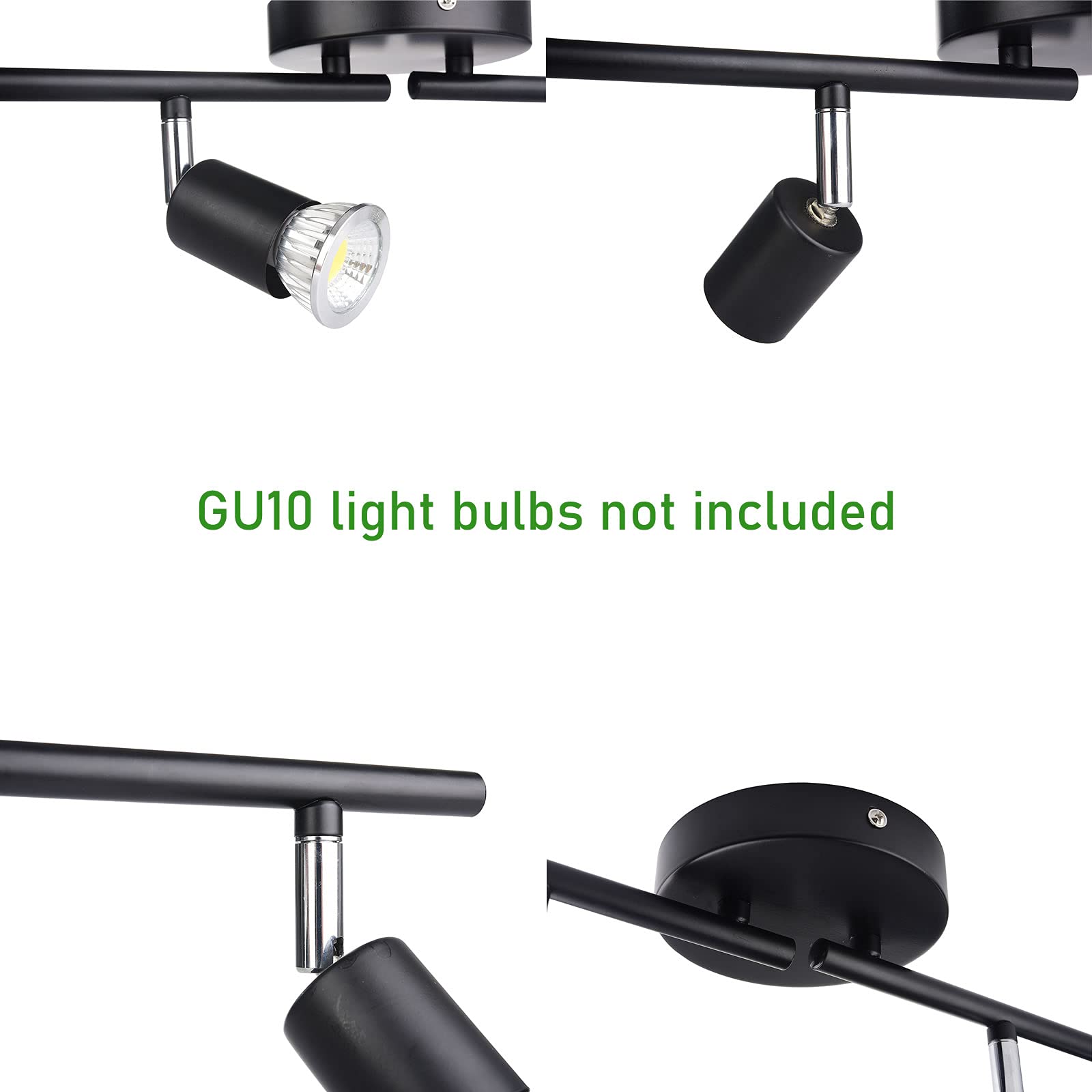 4 Light Head Adjustable LED Track Lighting Kit, Modern Linear Pendant Directional Ceiling Spotlight Fixture for Home Farmhouse Kitchen, 360 Rotatable, GU10 Bulbs Not Included, Matte Black