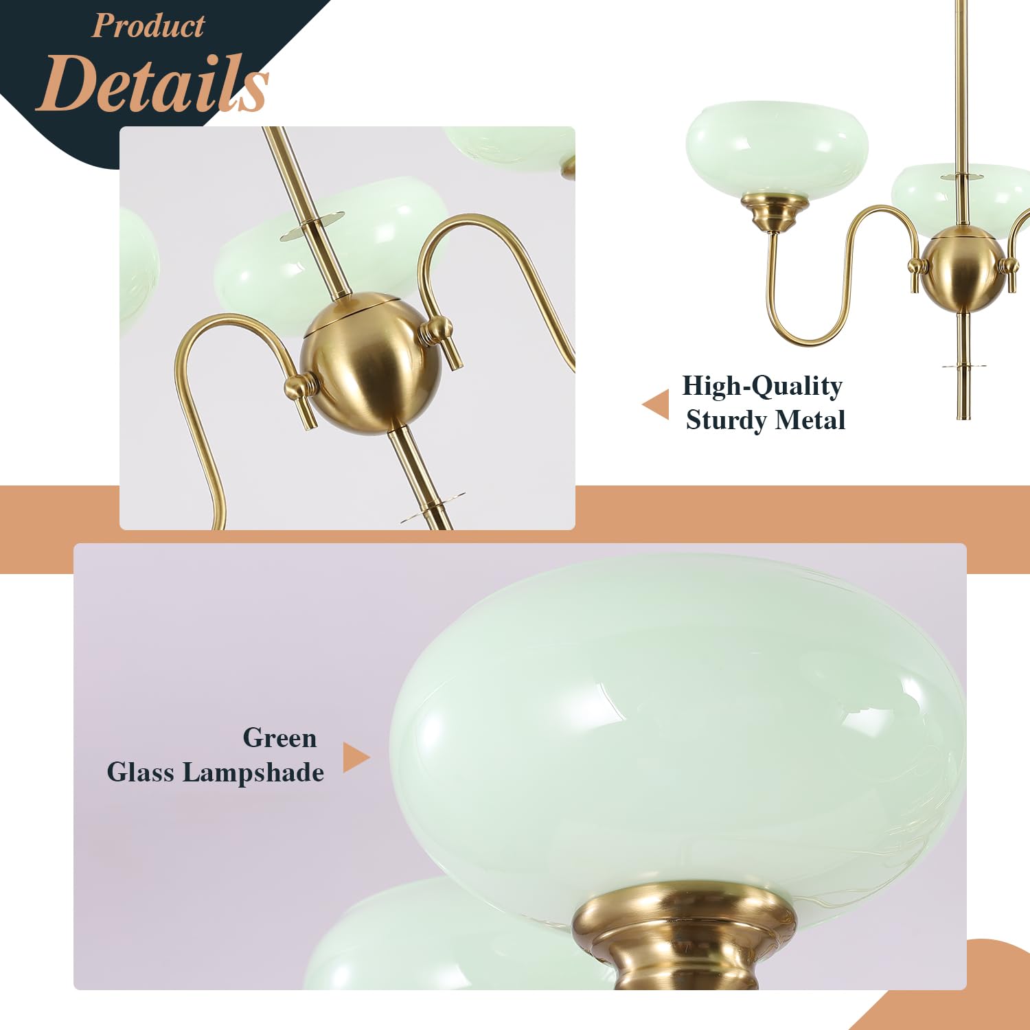 Gold Vintage Chandelier Modern 5-Light Globe Chandelier with Smooth Lampshade Sputnik Pendant Light Dining Room Chandelier for Living Room Bedroom