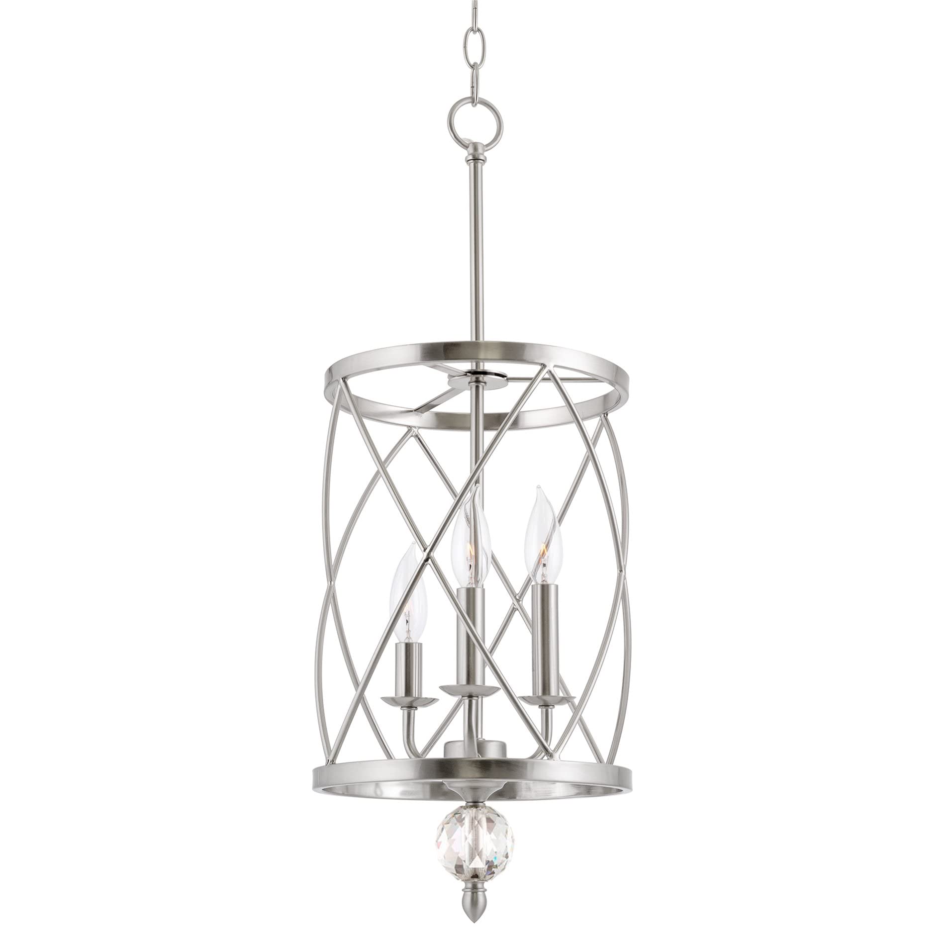 Eleanor 27" Traditional 3-Light Chandelier, Cylinder Foyer Pendant Light, Adjustable Height, Antique White Finish