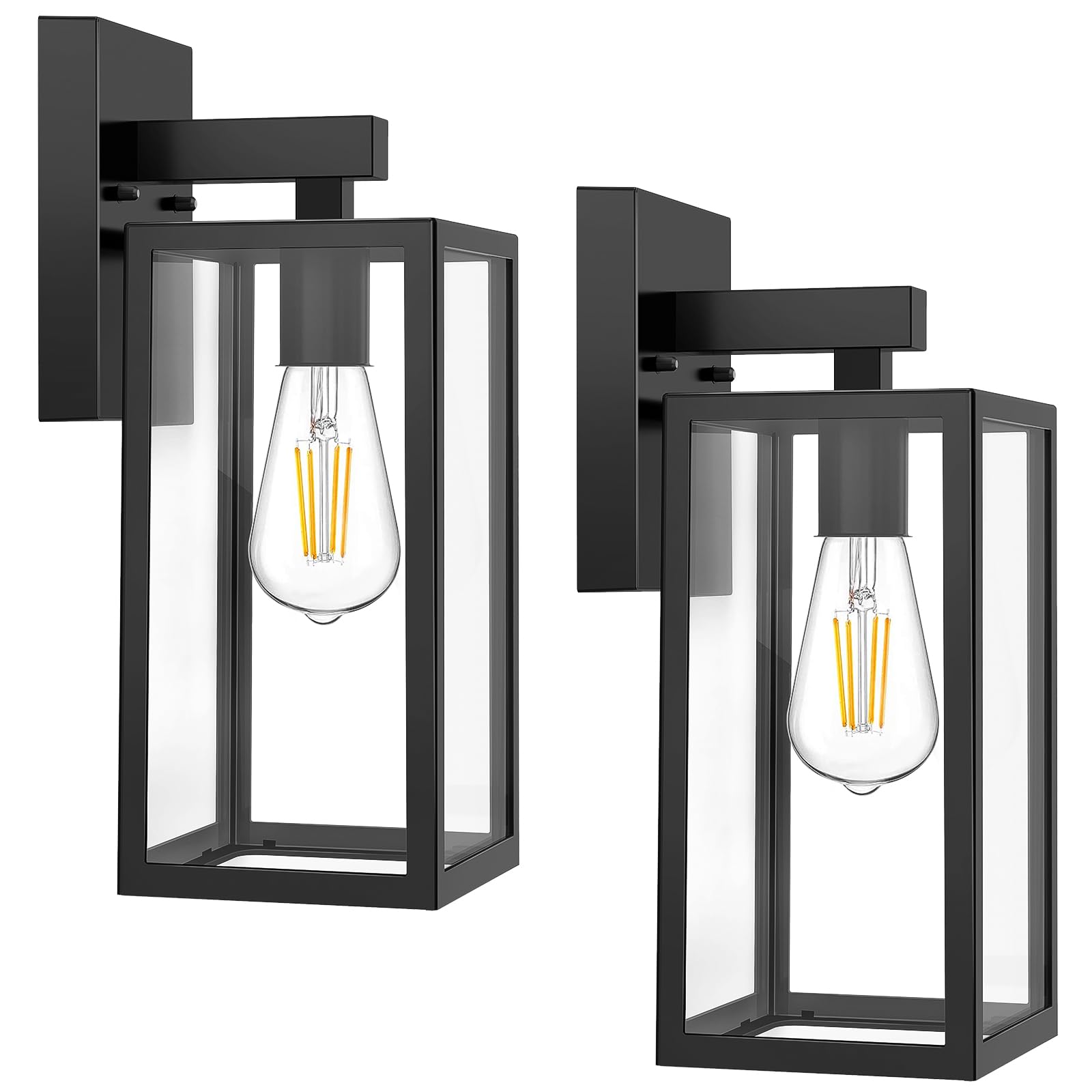 MAXvolador Outdoor Wall Sconce, Exterior Waterproof Wall Lantern Light Fixtures, Black Porch Lights with Toughened Glass Shade, Anti-Rust E26 Socket Front Door Wall Mount Lighting, 2 Pack