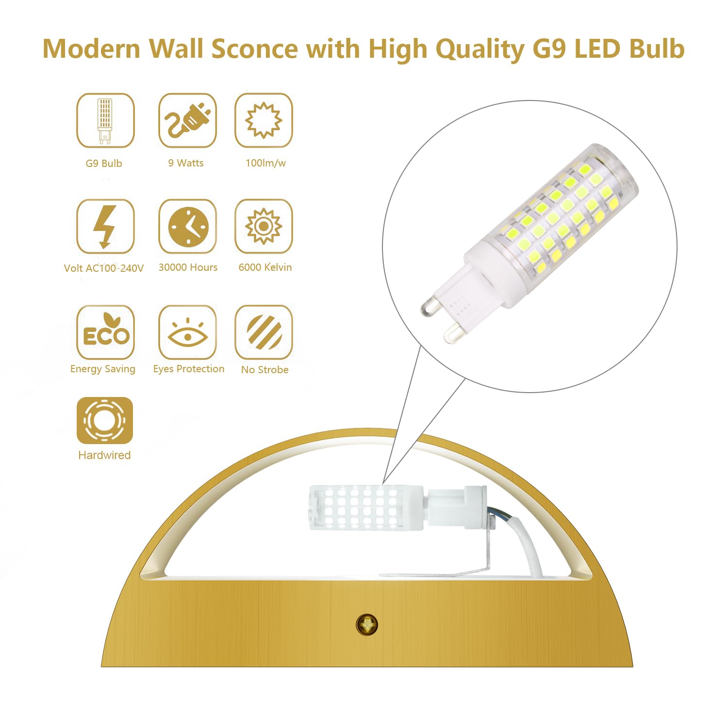 Black Modern LED Wall Sconce Indoor Wall Lights 1 Pack Hardwired Up and Down Wall Mount Light for Living Room Bedroom Hallway Corridor Conservatory Warm White 3000K(with G9 Bulbs)