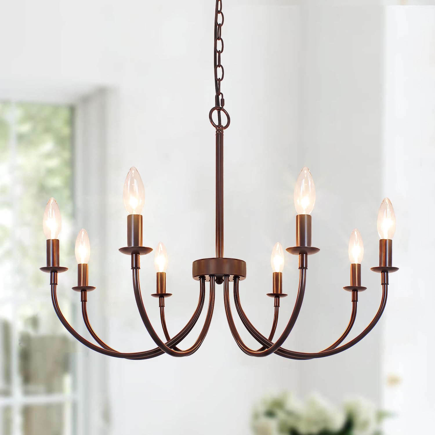 Chandelier, 6-Light Antique White Farmhouse Chandelier for Dining Room Lighting Fixtures Hanging, Candle Hanging Pendant Lights for Kitchen Living Room Bedroom Foyer