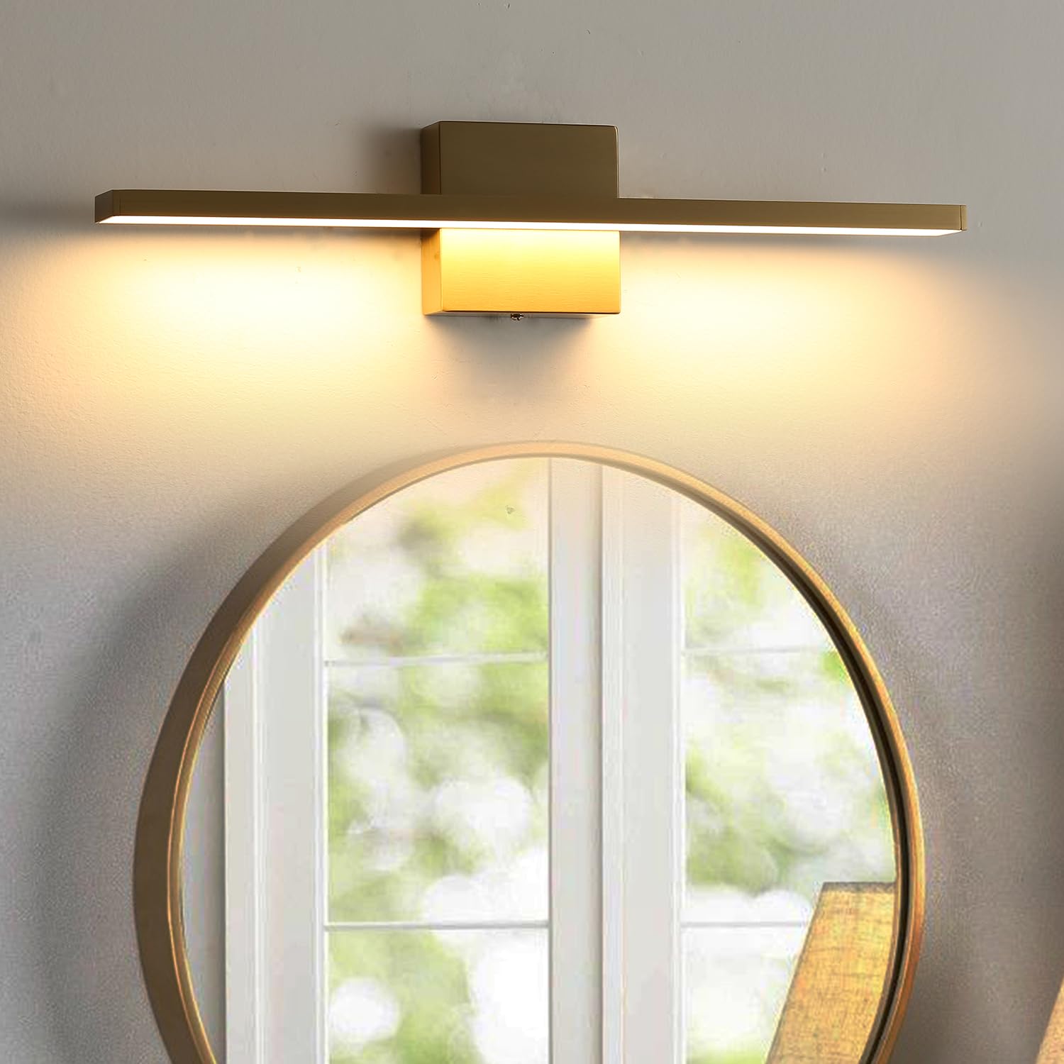 Gold Bathroom Light Fixtures Over Mirror, 20 Inch Brushed Brass Bathroom Vanity Light, LED Modern Wall Sconce 3000K Bar Vanity Lights for Bathroom Mirror Cabinets Bedroom