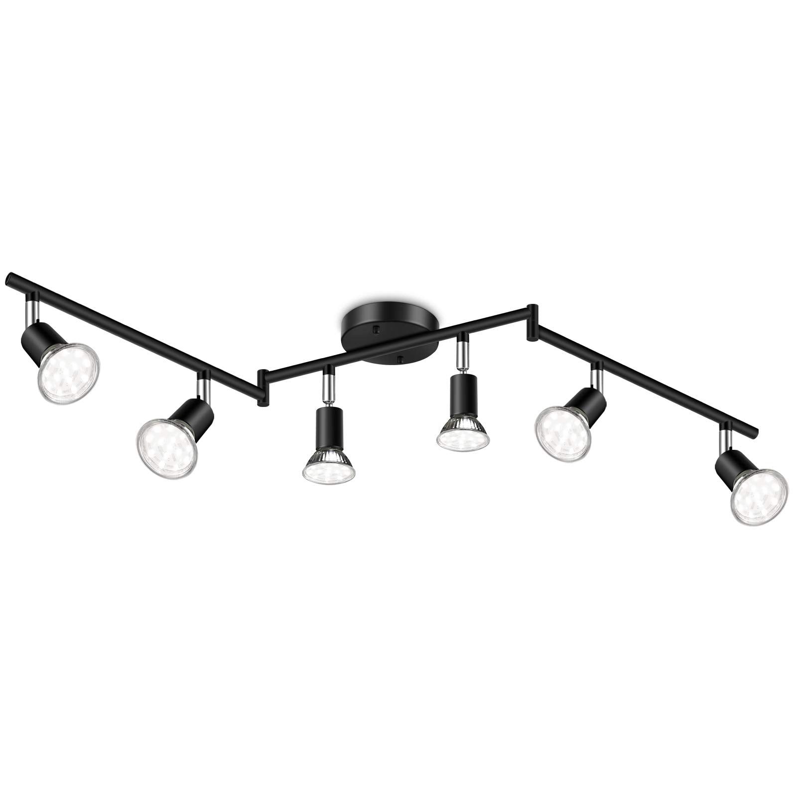 4-Light LED Track Lighting Kit, Flexibly Rotatable Light Heads, 4 Way Ceiling Spotlight Matt Nickel Finish, Including 4 GU10 LED Bulbs (4W 400LM Daylight White 5000K)