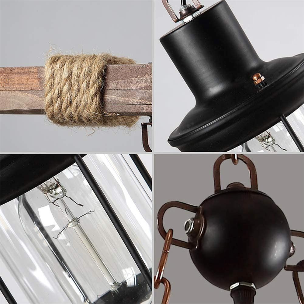 8 Lights Industrial Retro Wooden Chandelier Pendant Light Island Hanging Ceiling Fixture Vintage Farmhouse Wood Light Adjustable Chain for Home Cafe Bar Restaurant (39.4")