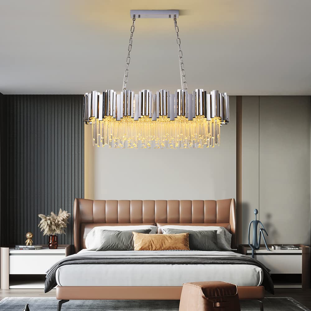 Modern K9 Crystal Pendant Lighting, Round Gold Crystal Chandelier Contemporary Luxury Pendant Ceiling Lighting Fixture for Dining Living Room Kitchen Island, Antique Gold