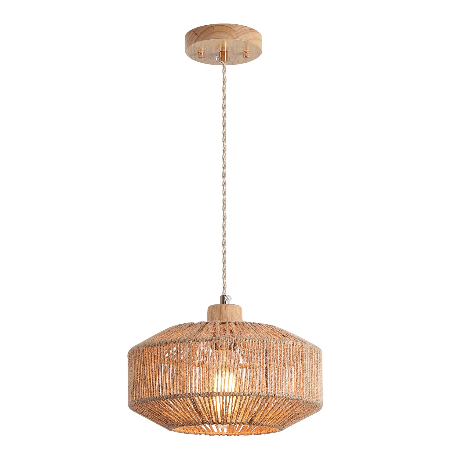 Coastal Large Woven Pendant Light Fixture 17.8 inch One-Light Adjustable Natural Hemp Rope Cage Pendant Lighting for Kitchen Island Dining Room Living Room Farmhouse