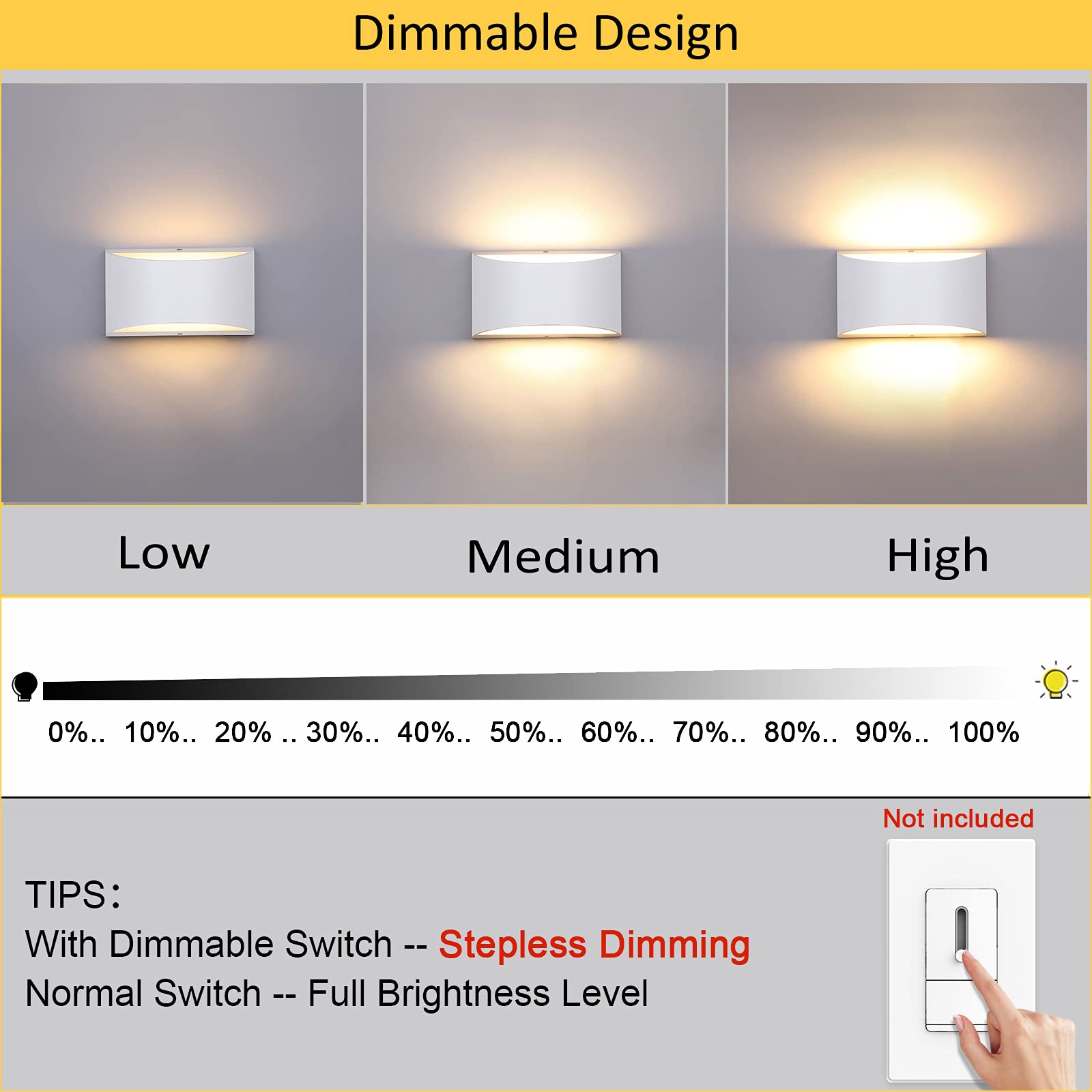 Modern LED Wall Sconce Indoor Up Down Wall Lamp Dimmable Wall Lights 12W Hallway Wall Lighting for Living Room Bedroom Stair, Warm White