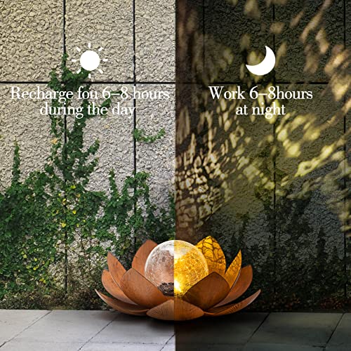 Solar Light Outdoor Waterproof Garden Light Metal Glass Decorative LED Lotus Flower Table Lamp