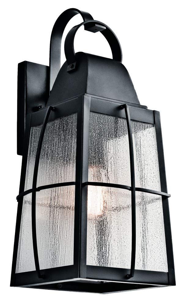 12" Outdoor Wall Light in Textured Black, 1-Light Exterior Wall Sconce Porch Light with Clear Seeded Glass, (12" H x 5.75" W), 49552BKT