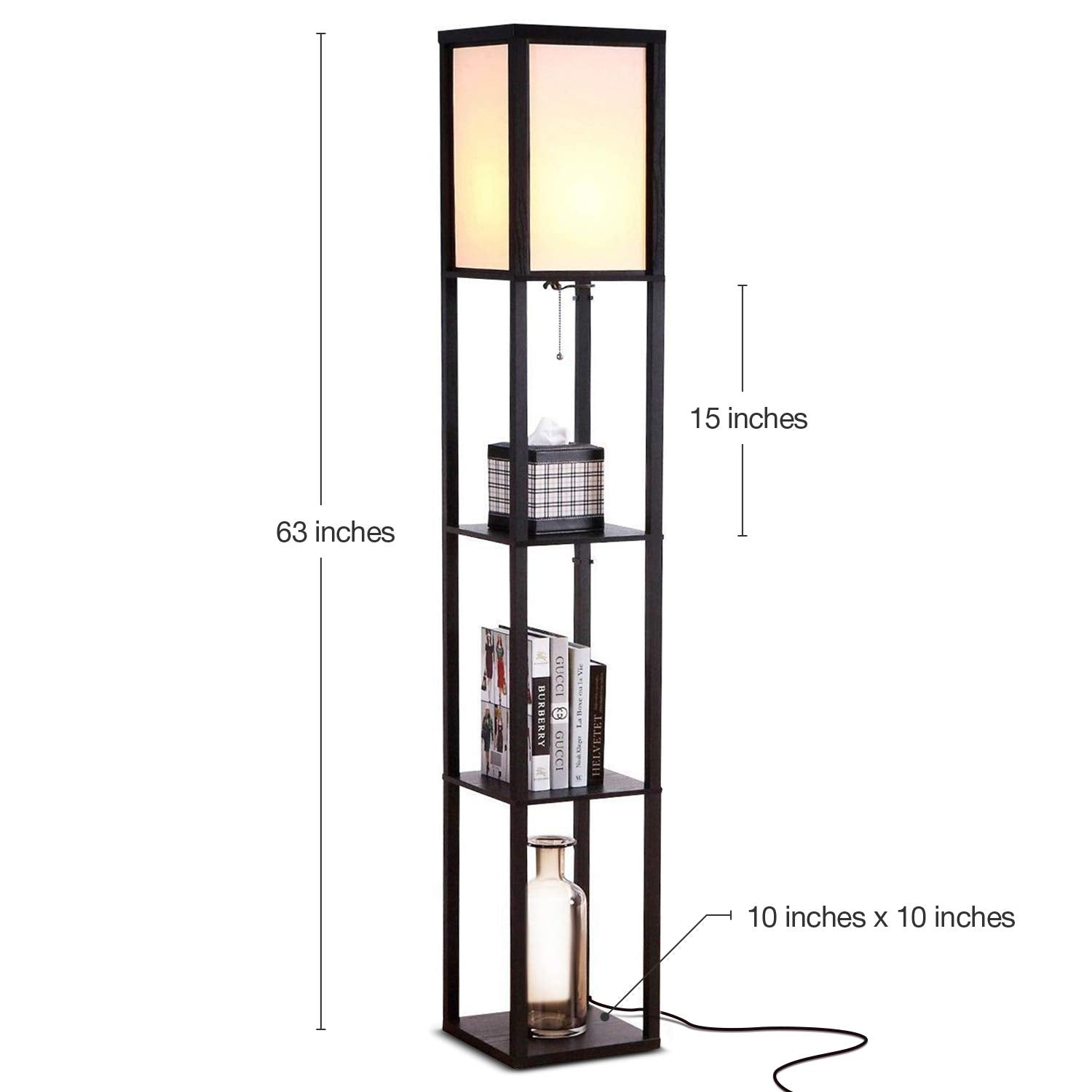 Maxwell - Modern Shelf Floor Lamp with Shade and LED Bulb Corner Display Lamps Shelves for Living Room, Bedroom Office Black