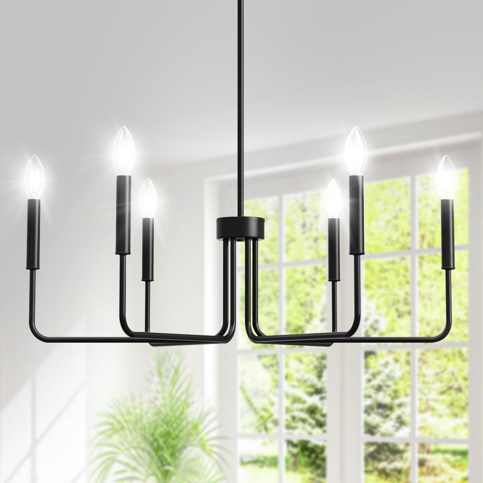 Black Chandelier, 6-Light Metal Modern Farmhouse Chandeliers for Dining Room Light Fixture, Candle Hanging Light for Kitchen, Living Room, Entryway, Foyer(Bulbs Not Included)