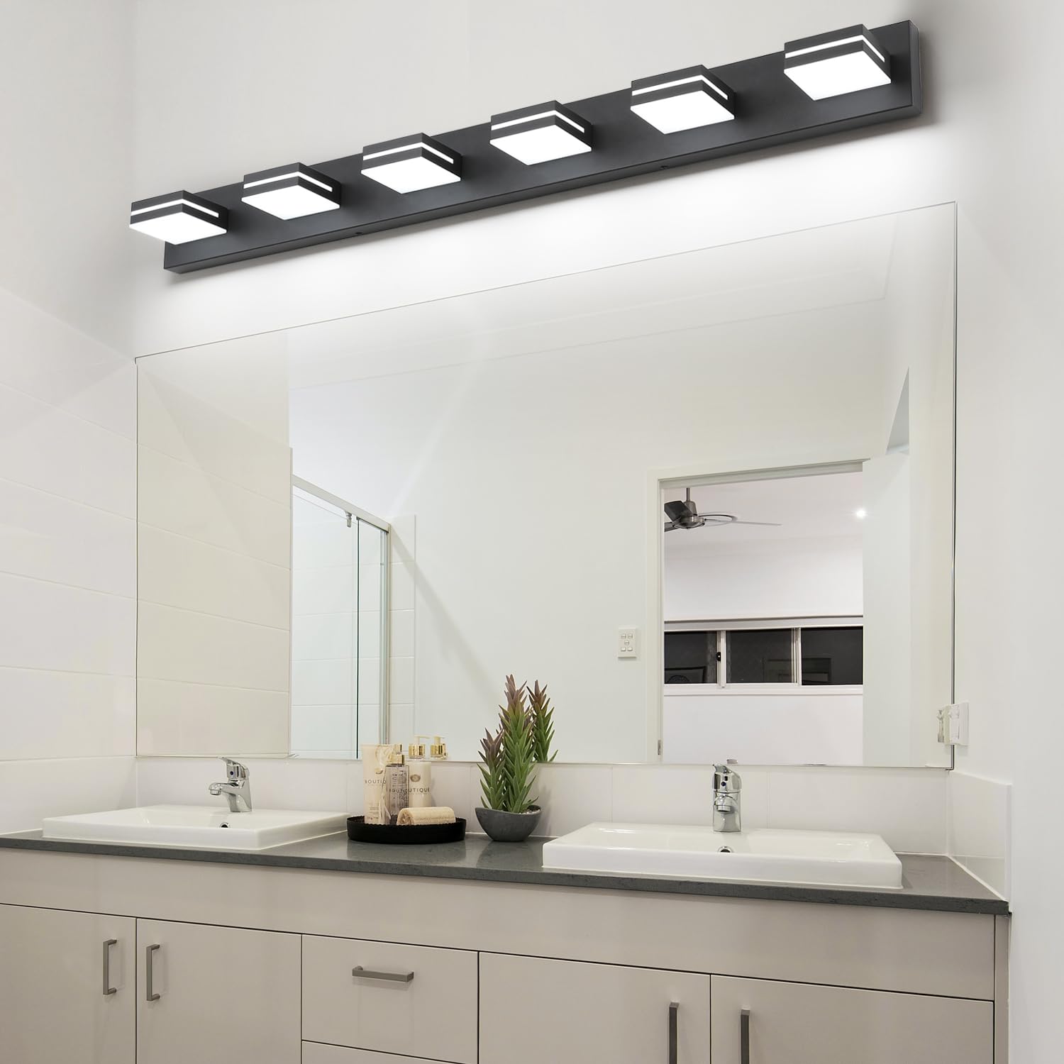 LED Modern Bathroom Vanity Light Fixtures (3-Light, 24-Inch), Matte Black Modern Acrylic Bathroom Wall Lighting Fixtures Over Mirror (Cool White 6000K)