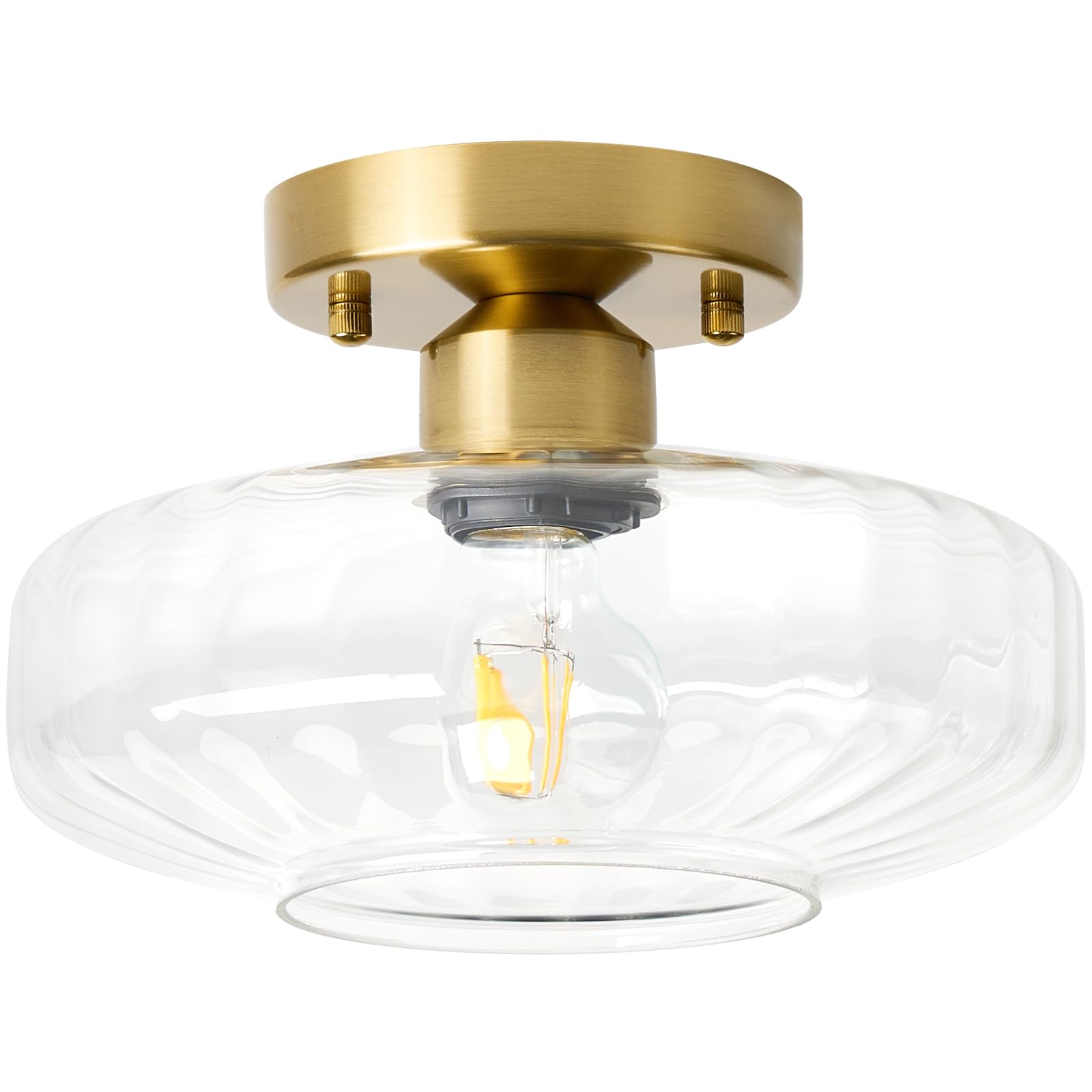 Flush Mount Light with Frosted Glass Shade, Brass Gold Finish Ceiling Light Fixture for Kitchen, Hallway, Entryway, Bathroom, Closet