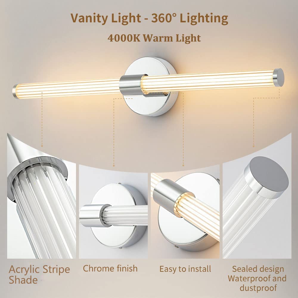 LED Bathroom Light Fixtures Gold Bathroom Vanity Lights Over Mirror 360° Full Lighting Dimmable LED 22 inch Vanity Light Bar Modern Wall Sconce Warm Light for Bedroom Living Room