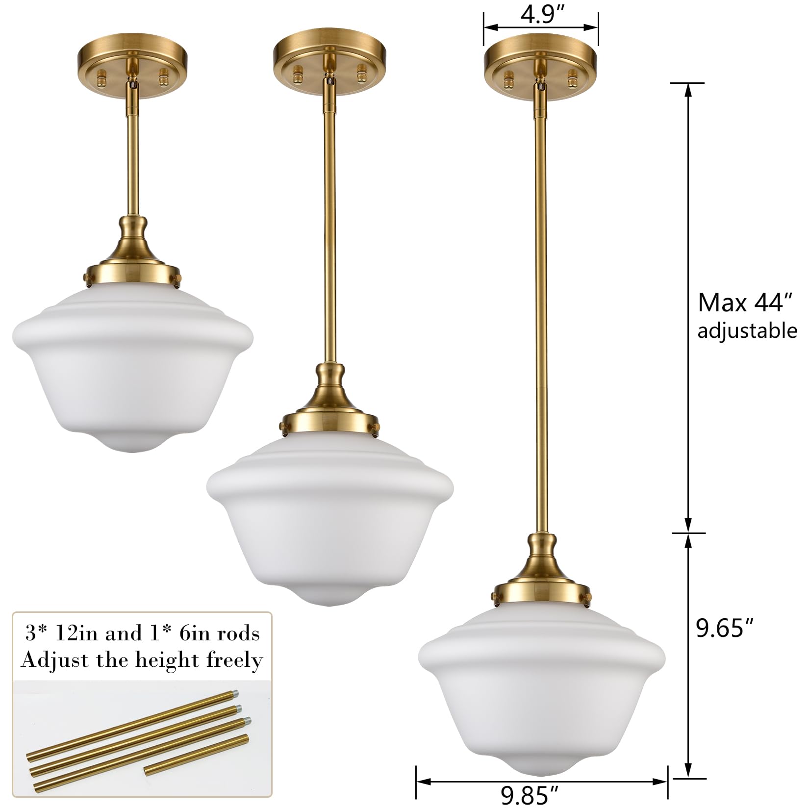 Gold Semi Flush Mount Ceiling Light Modern Schoolhouse Ceiling Light Fixture Milk Glass Flush Mount Ceiling Light for Hallway Bedroom Kitchen Living Room, 10 Inches