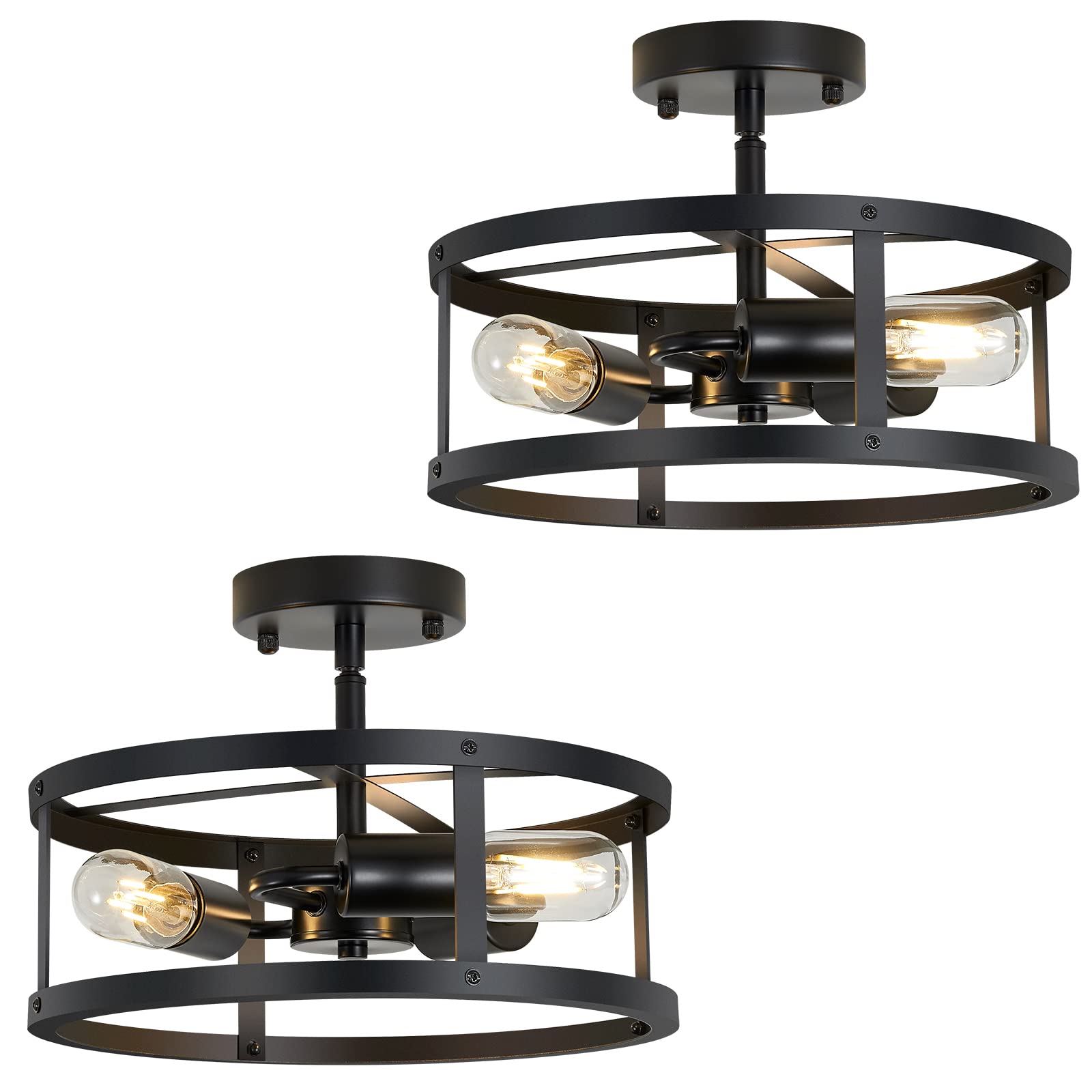 Black Semi Flush Mount Ceiling 3-Light Hallway Light Fixtures Ceiling Mount for Farmhouse,Kitchen,Hall (2 Pack)