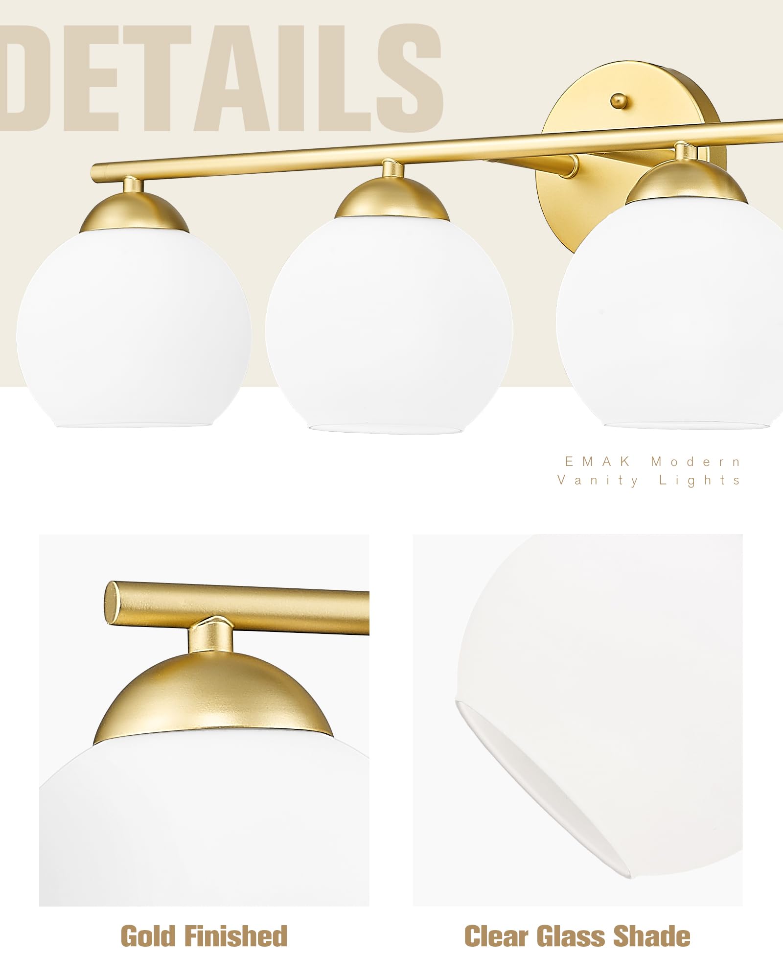 Black Vanity Lights for Mirror, Modern Farmhouse 2-Light Bathroom Light Fixtures Globe Bathroom Vanity Light with Milk Glass Shade, VL114-BK-ML-2