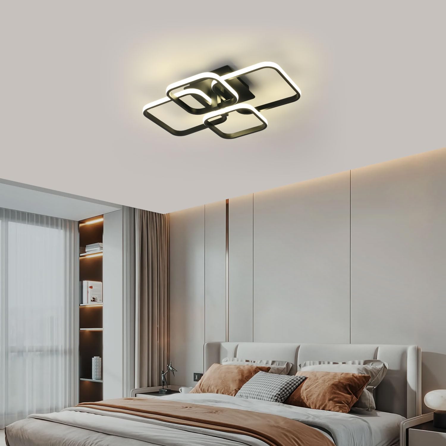 Modern LED Ceiling Light - 60W 4500K Black Semi Flush Mount Ceiling Light Fixtures, 4-Square Design Ceiling Lamp for Living Room, Kitchen, Bedroom, Dining Room