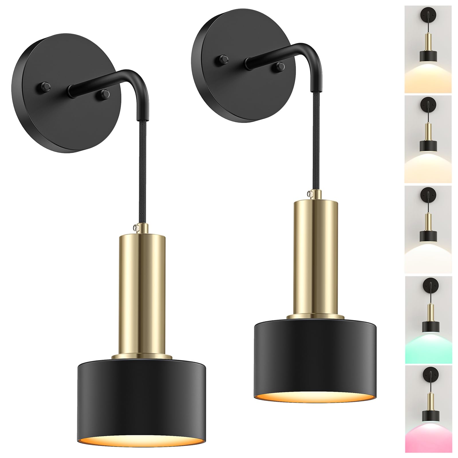 Battery Operated Wall Sconce Set of 2, Dimmable RGB Wall Sconce with Remote Indoor Battery Powered Wall Lamp Light for Bedroom Living Room