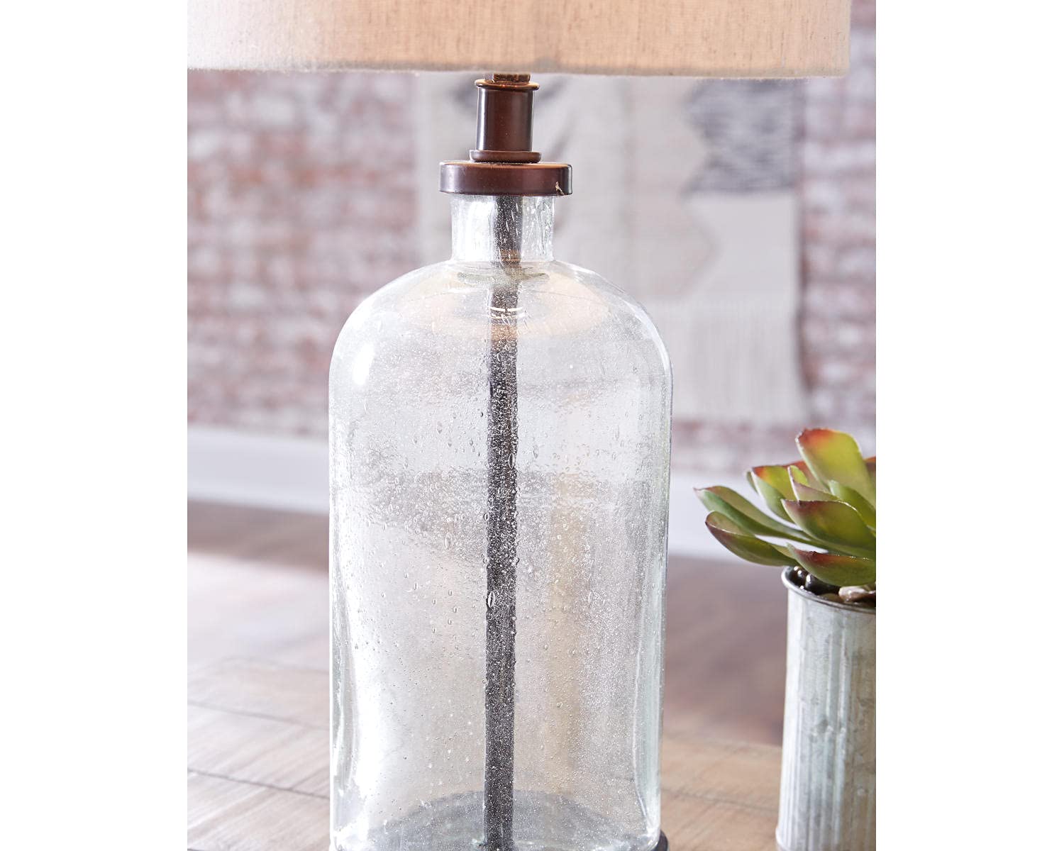 Signature Design by Ashley Bandile Modern Farmhouse 22.5" Seeded Glass Table Lamp, Bronze