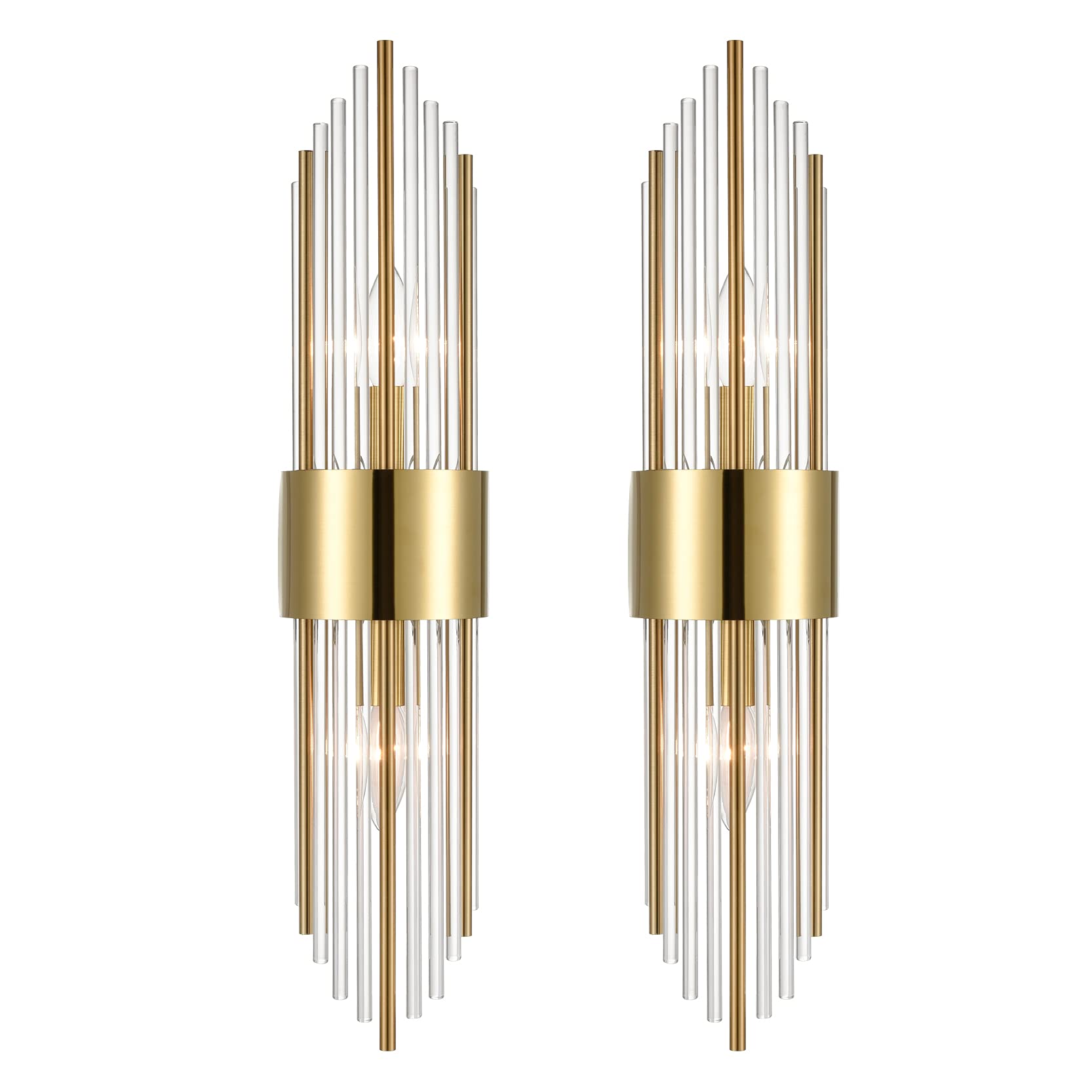 2-Light Modern Brushed Titanium Gold Wall Sconce with Clear Glass Crystal Luxury Wall Light Fixtures for Bedroom Living Room Bathroom Vanity Mirror Light Fixtures Set of 2