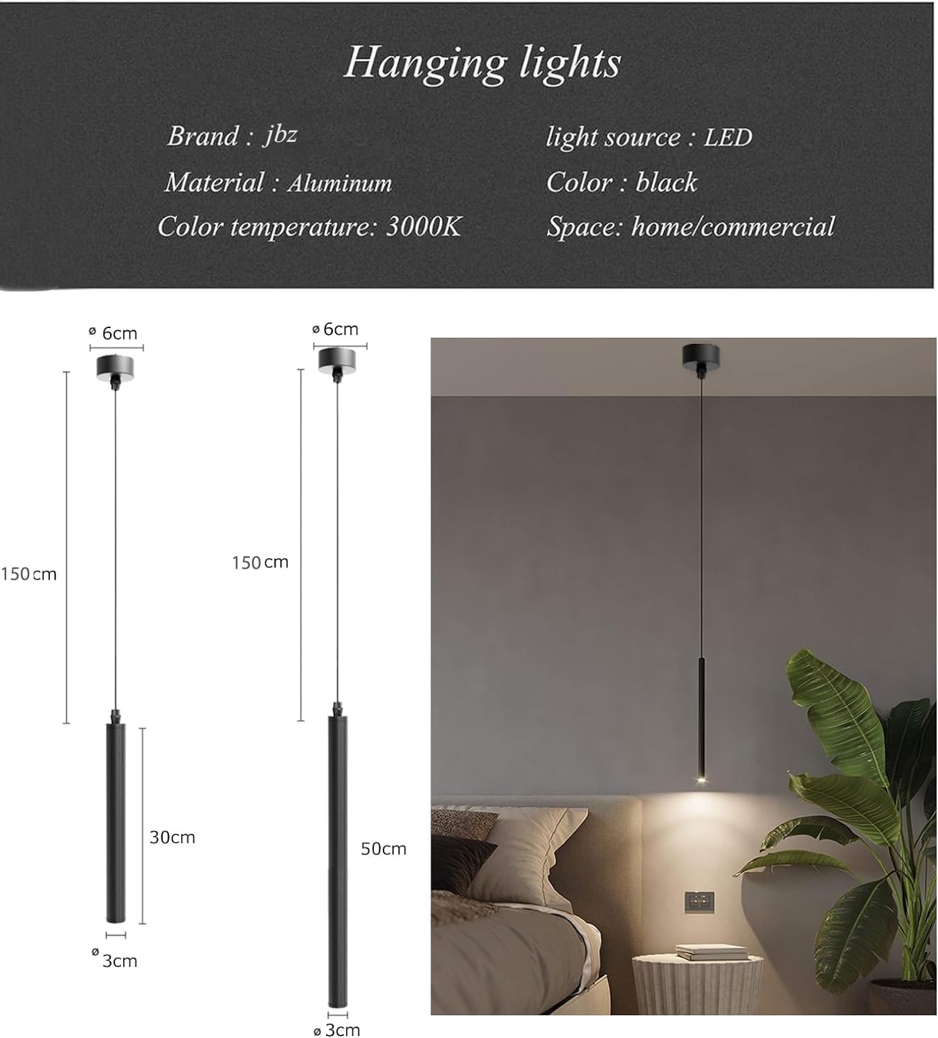 LED Pendant Light with Height Adjustable, 3000K Pendant Lighting for Kitchen Island, Modern Cylindrical Chandelier for Hallway, Bedroom, Dining Room, Bar, Living Room Lighting (30cm/0.98ft)