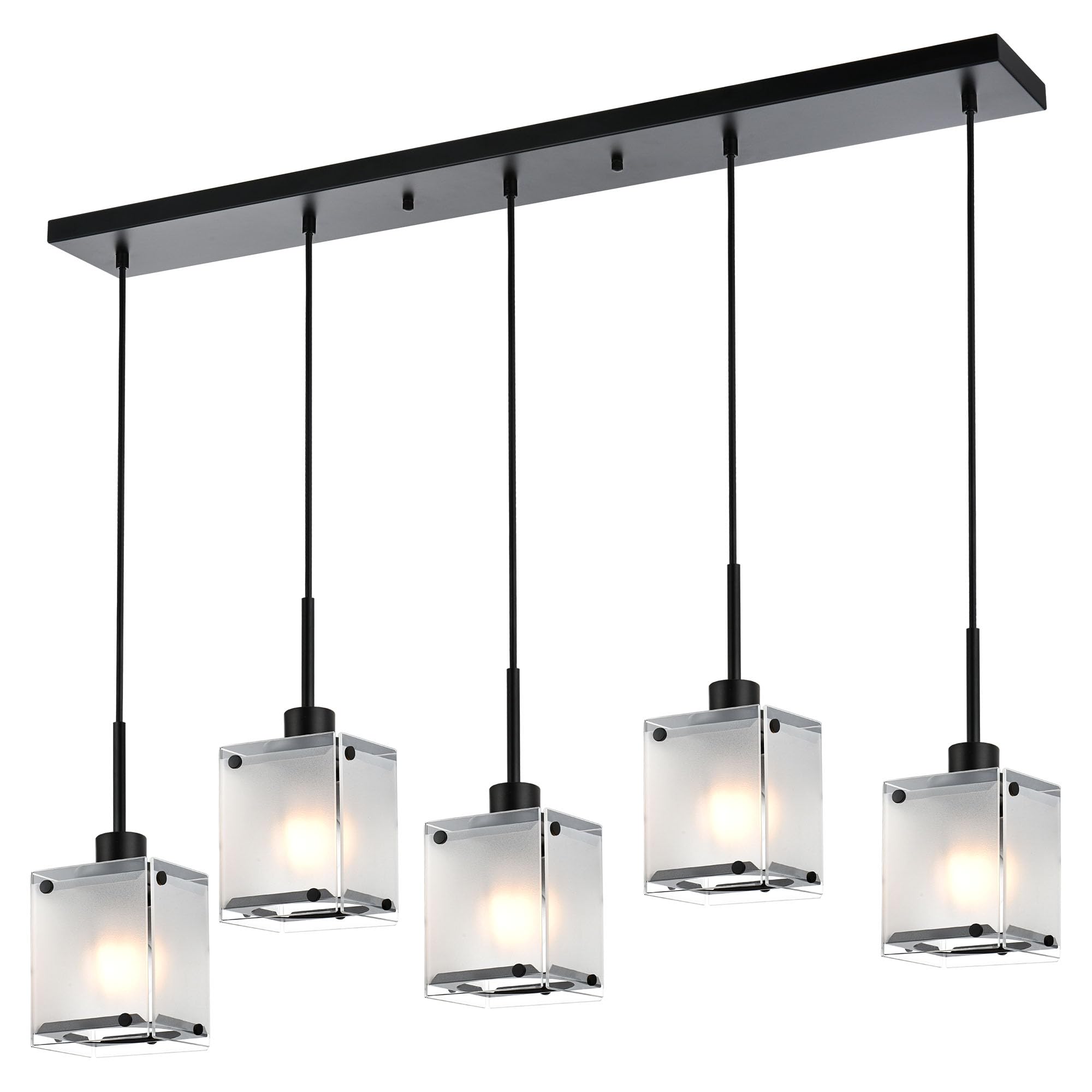 Black Pendant Lights Kitchen Island, 3-Light Dining Room Light Fixtures Hanging Contemporary Linear Chandeliers for Dining Room Hallway with Rectangular Frosted Glass Shade